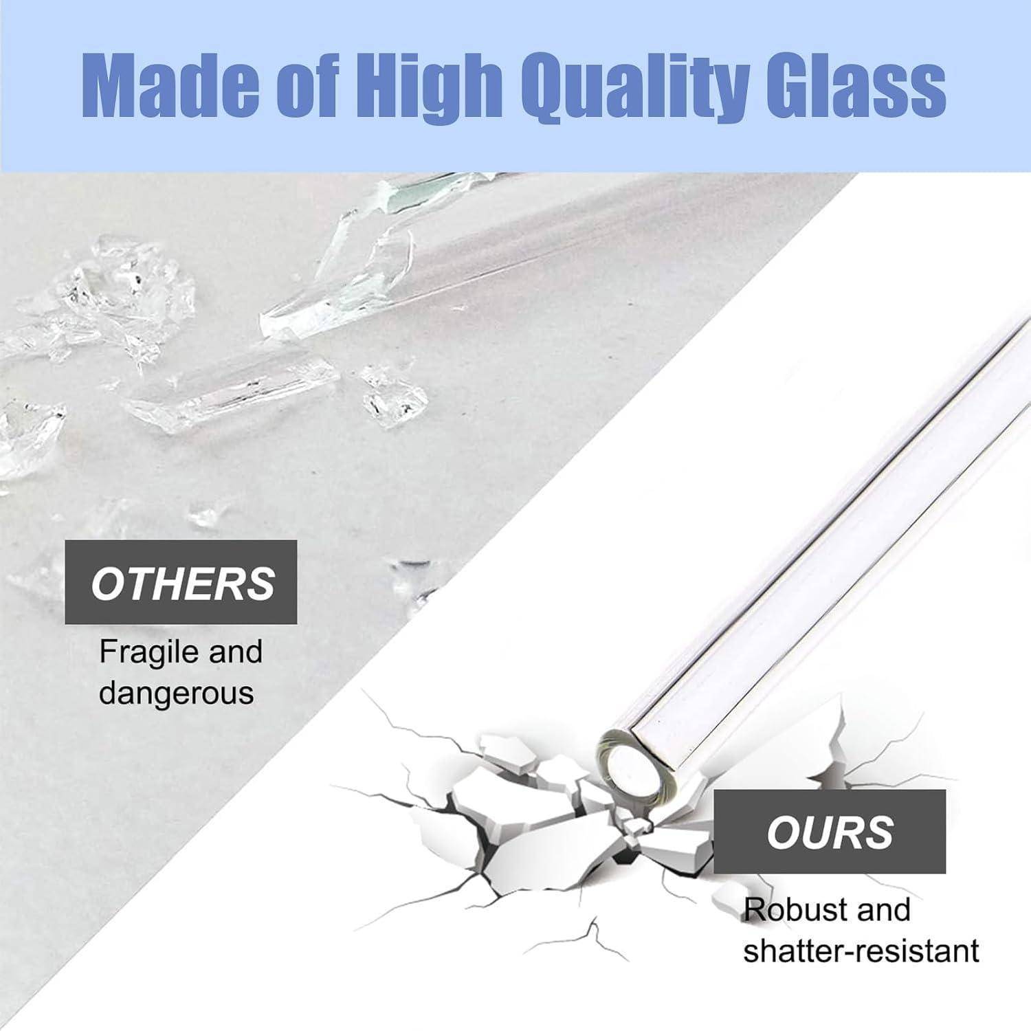 VITEVER Glas Strohhalm für Stanley Cup 8 Stück Glasstrohhalme Lang 31cm, 4 Gebogenem + 4 Geraden Glas-Strohhalme mit 2 Reinigungsbürsten für Stanl