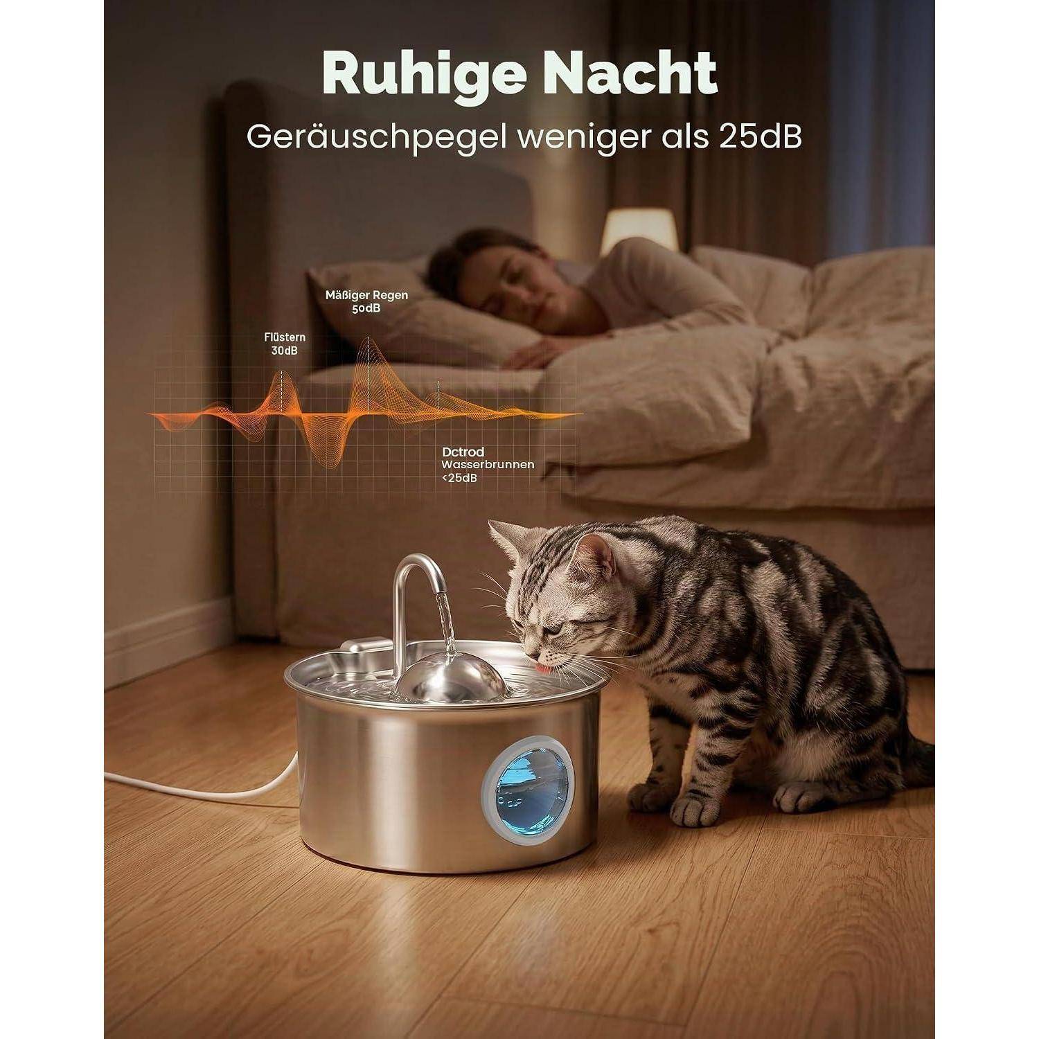 Katzenbrunnen Edelstahl Trinkbrunnen für Katze: Katzen Trinkbrunnen - 2.6L Wasserbrunnen für Katzen - Katzentrinkbrunnen für Hunde Automatisch mit