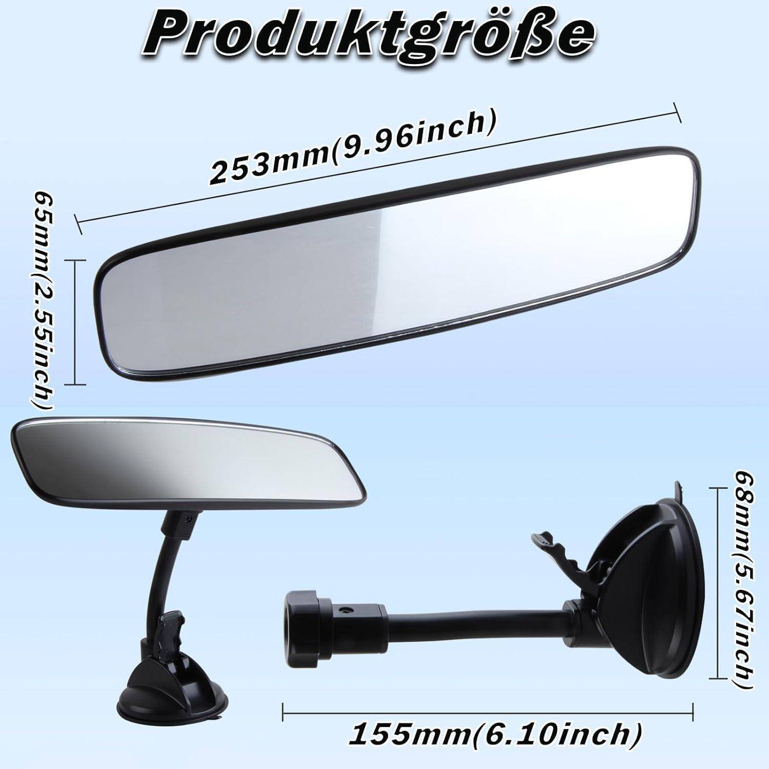 Yuentoen Rückspiegel Auto mit Starker Saugnapf,Universal Innenspiegel 360° Drehbarer Fahrlehrer für Auto, SUV, CRV, Vans, Trucks,253 x 63 mm