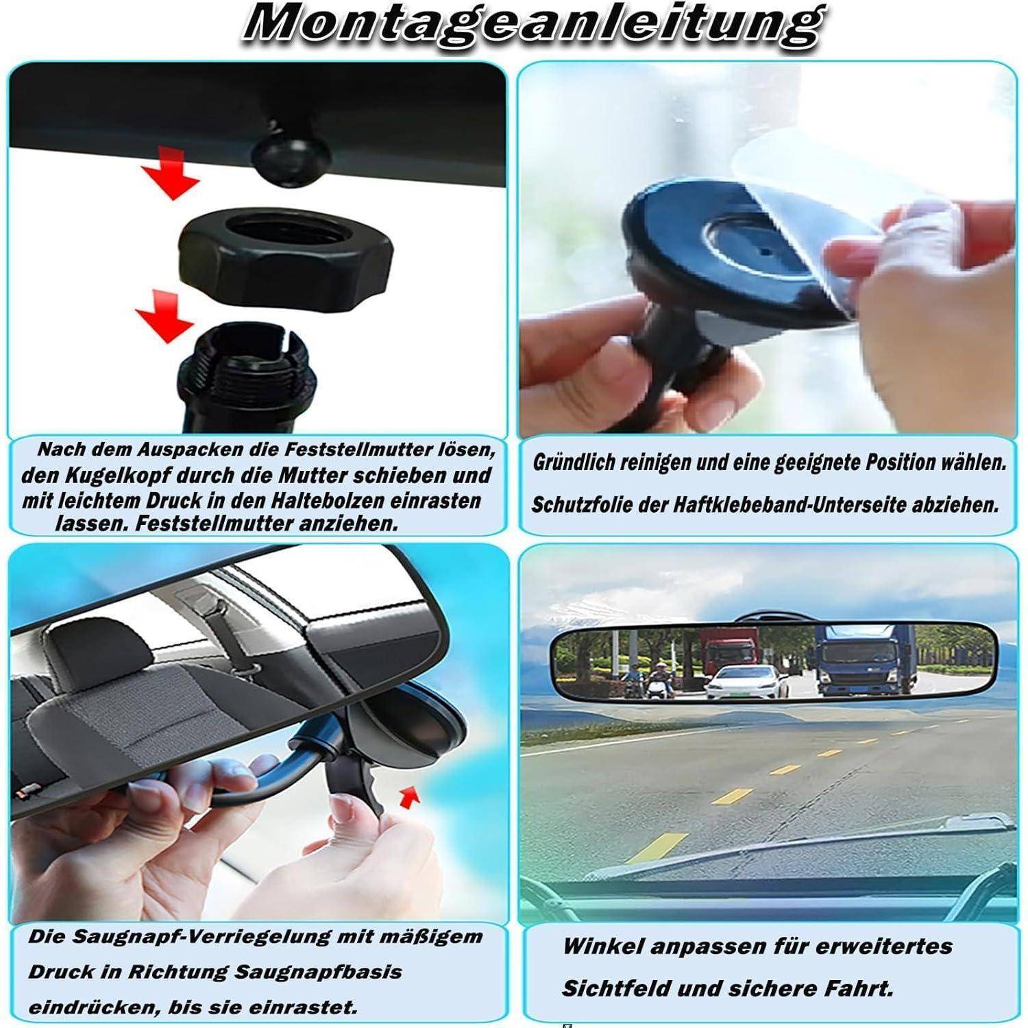 Yuentoen Rückspiegel Auto mit Starker Saugnapf,Universal Innenspiegel 360° Drehbarer Fahrlehrer für Auto, SUV, CRV, Vans, Trucks,253 x 63 mm