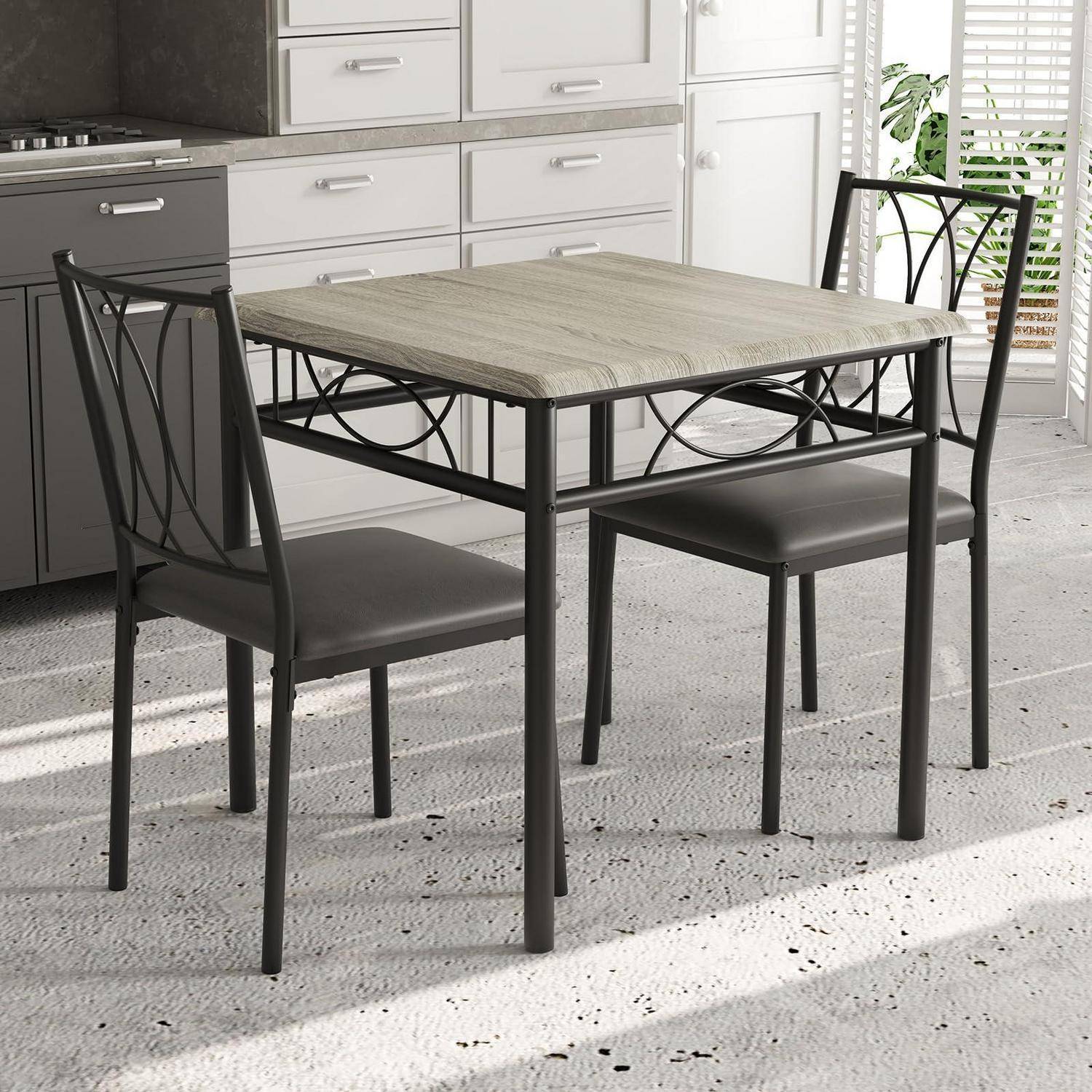 Kitchen Table Set for 2 Mit Kleinem Esstisch, Tisch- Und Stuhlset Für 2, Quadratischer Esstisch Mit Stühlen Für Kleine Räume Grau