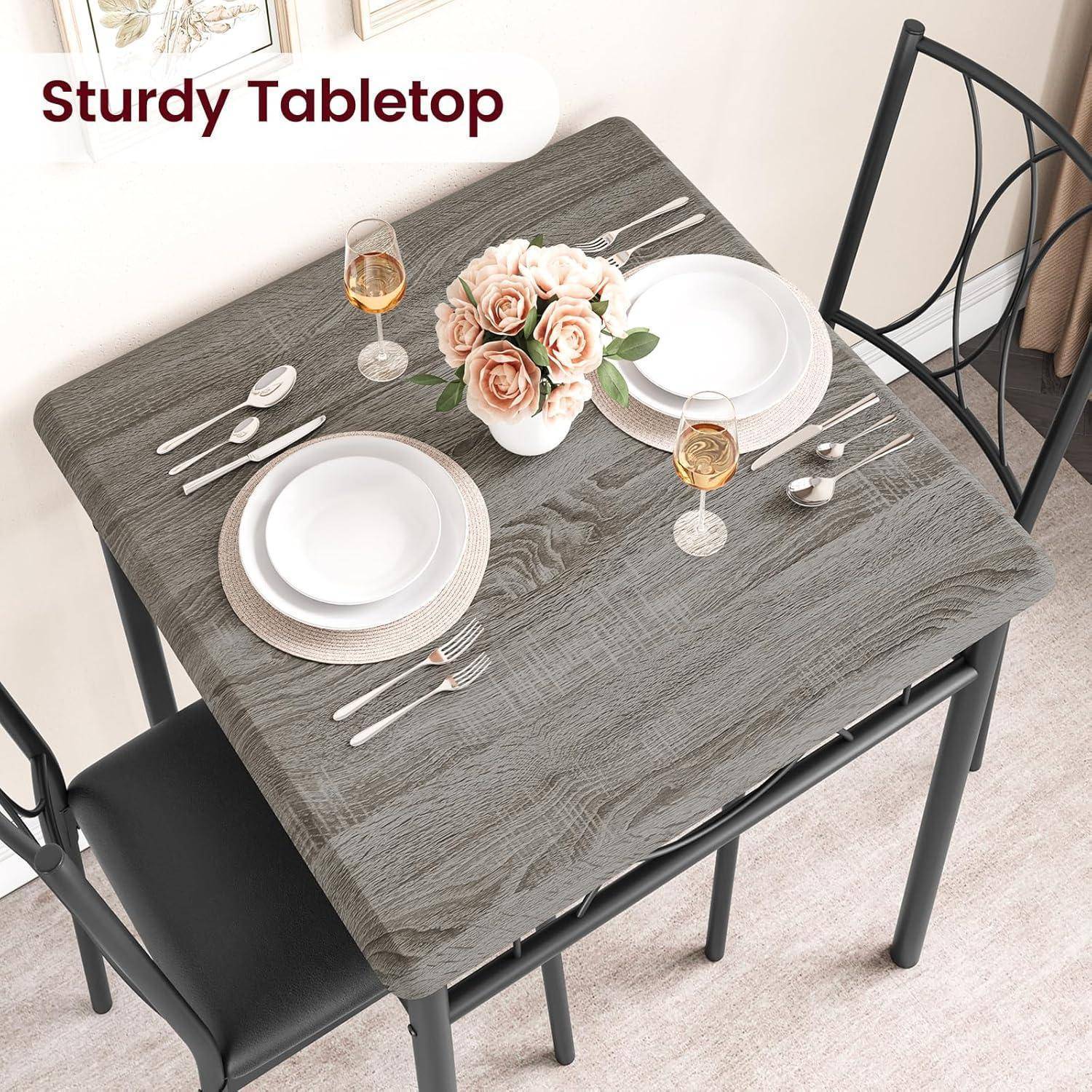 Kitchen Table Set for 2 Mit Kleinem Esstisch, Tisch- Und Stuhlset Für 2, Quadratischer Esstisch Mit Stühlen Für Kleine Räume Grau