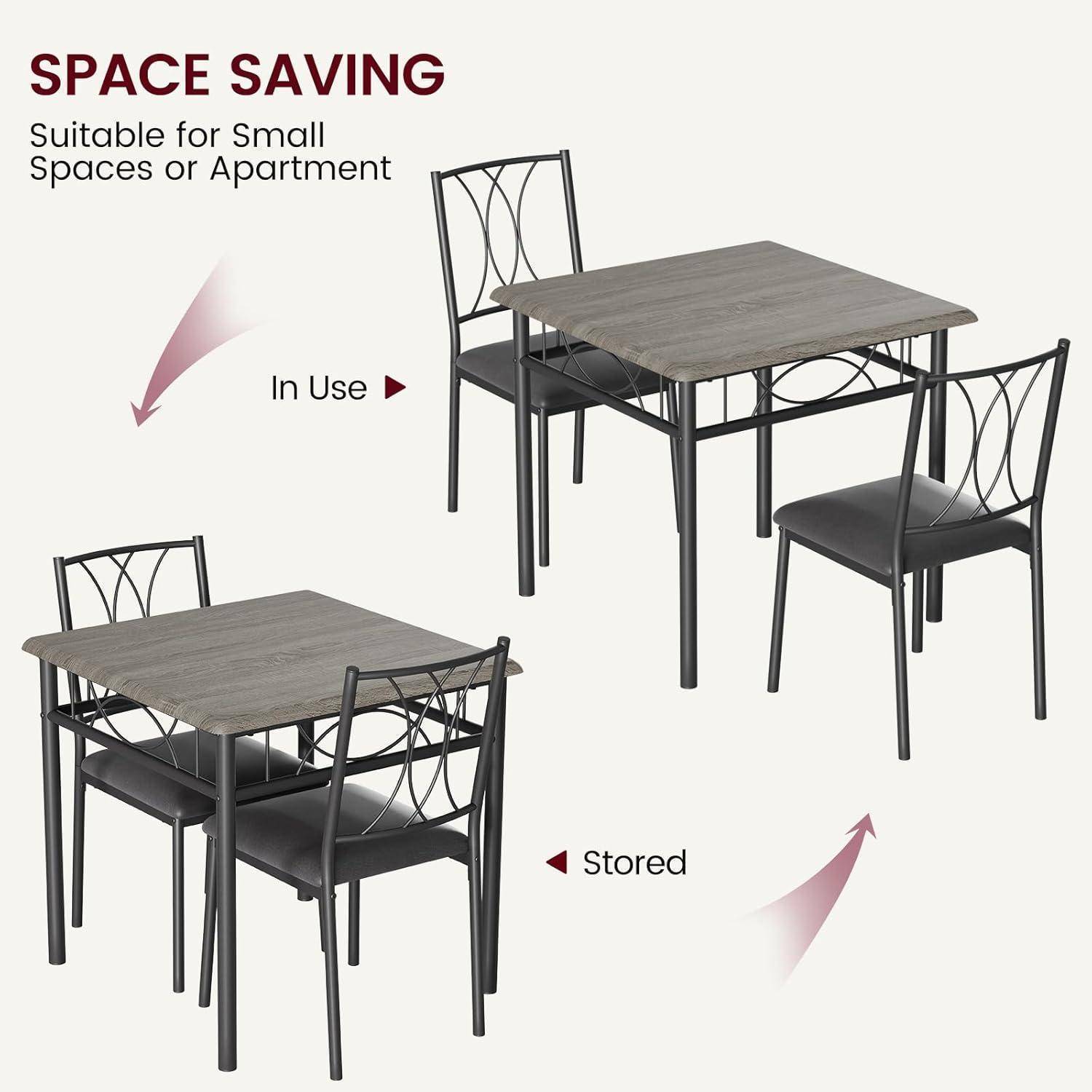 Kitchen Table Set for 2 Mit Kleinem Esstisch, Tisch- Und Stuhlset Für 2, Quadratischer Esstisch Mit Stühlen Für Kleine Räume Grau