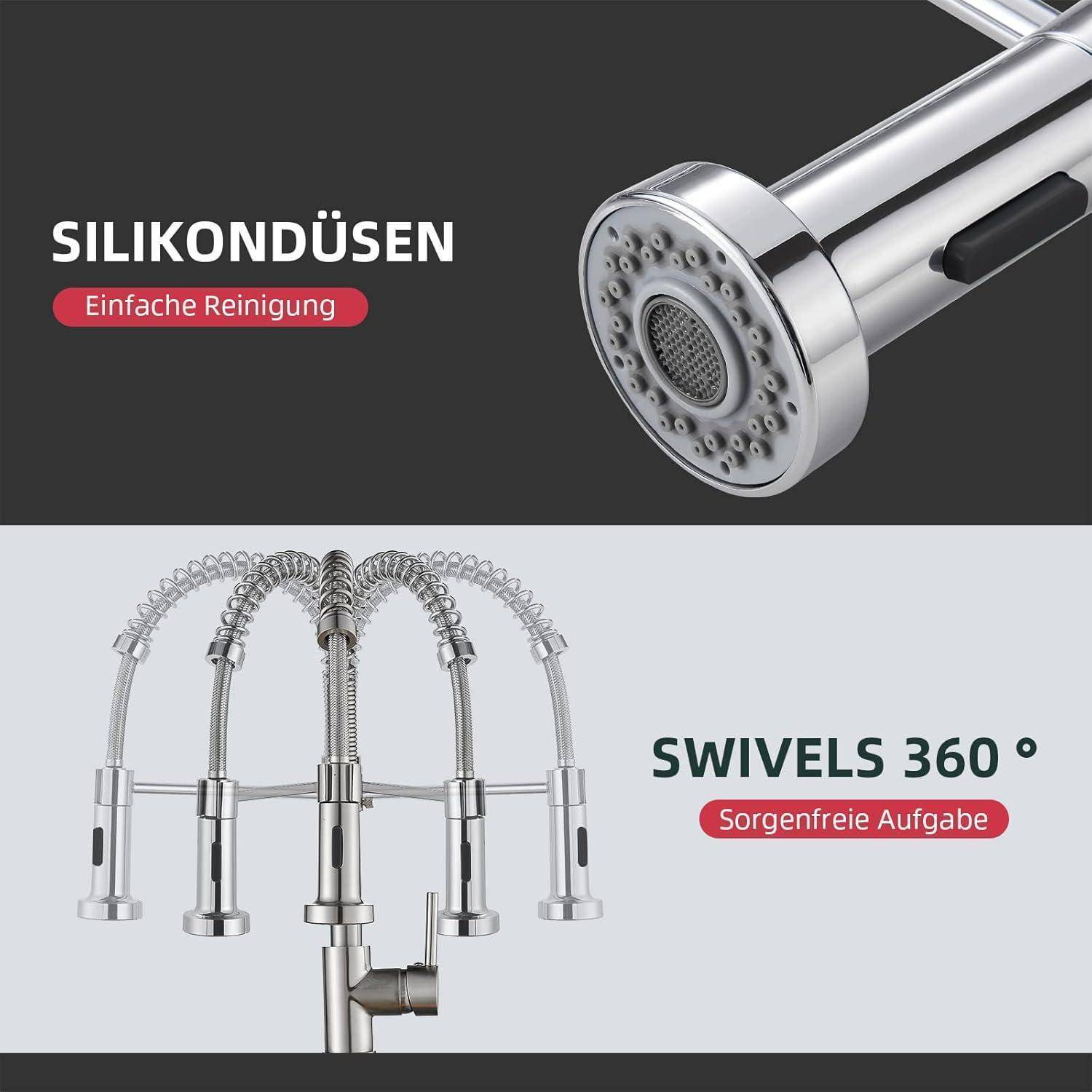 Werbegrafikum einen Küchenhahn-Sprühkopf mit der Bezeichnung „Silikondüsen