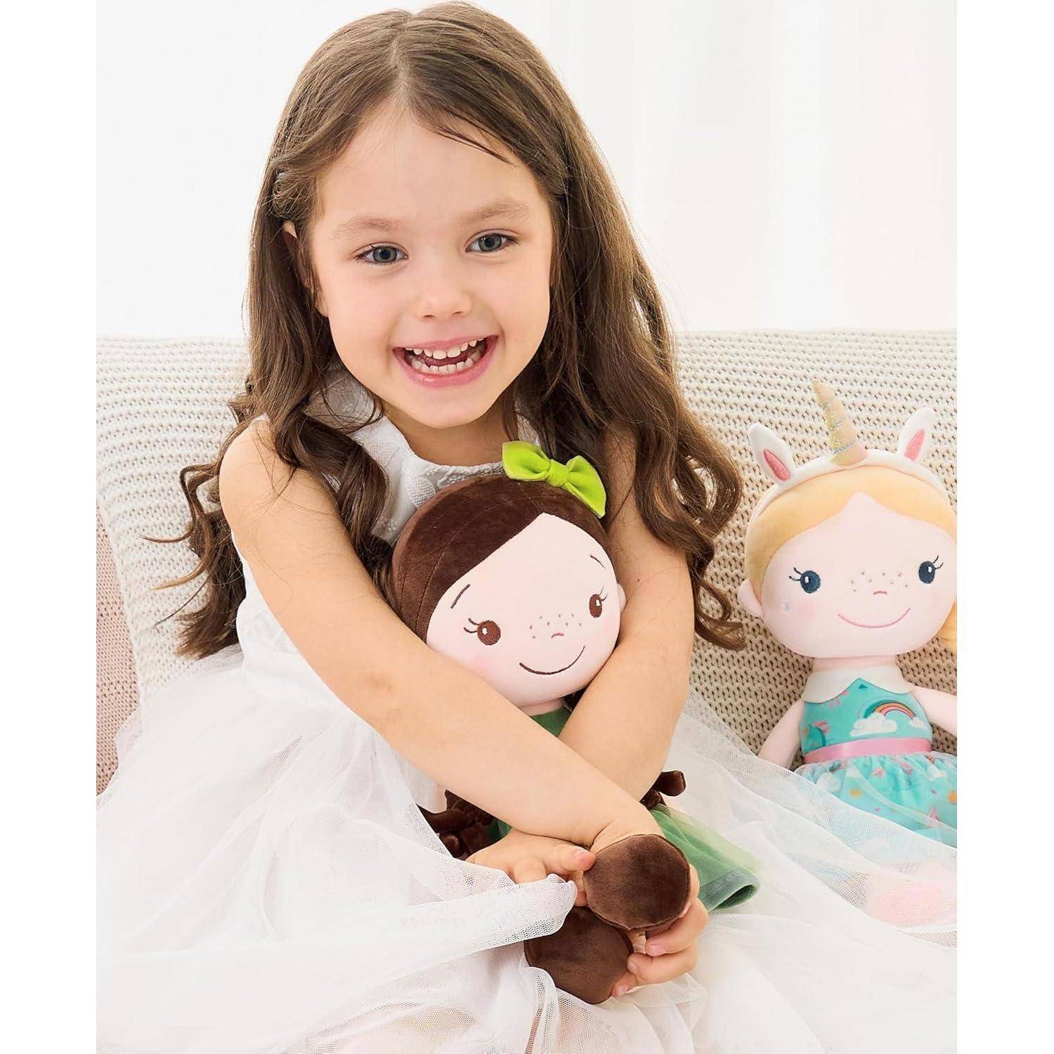 GAGAKU 40 cm Weiche Stoffpuppe, Schutzengelpuppen, Taufgeschenk für Baby Mädchen, Kuscheltier, Glücksbringer für Kinder von 3-5 Jahren (40 cm Wald
