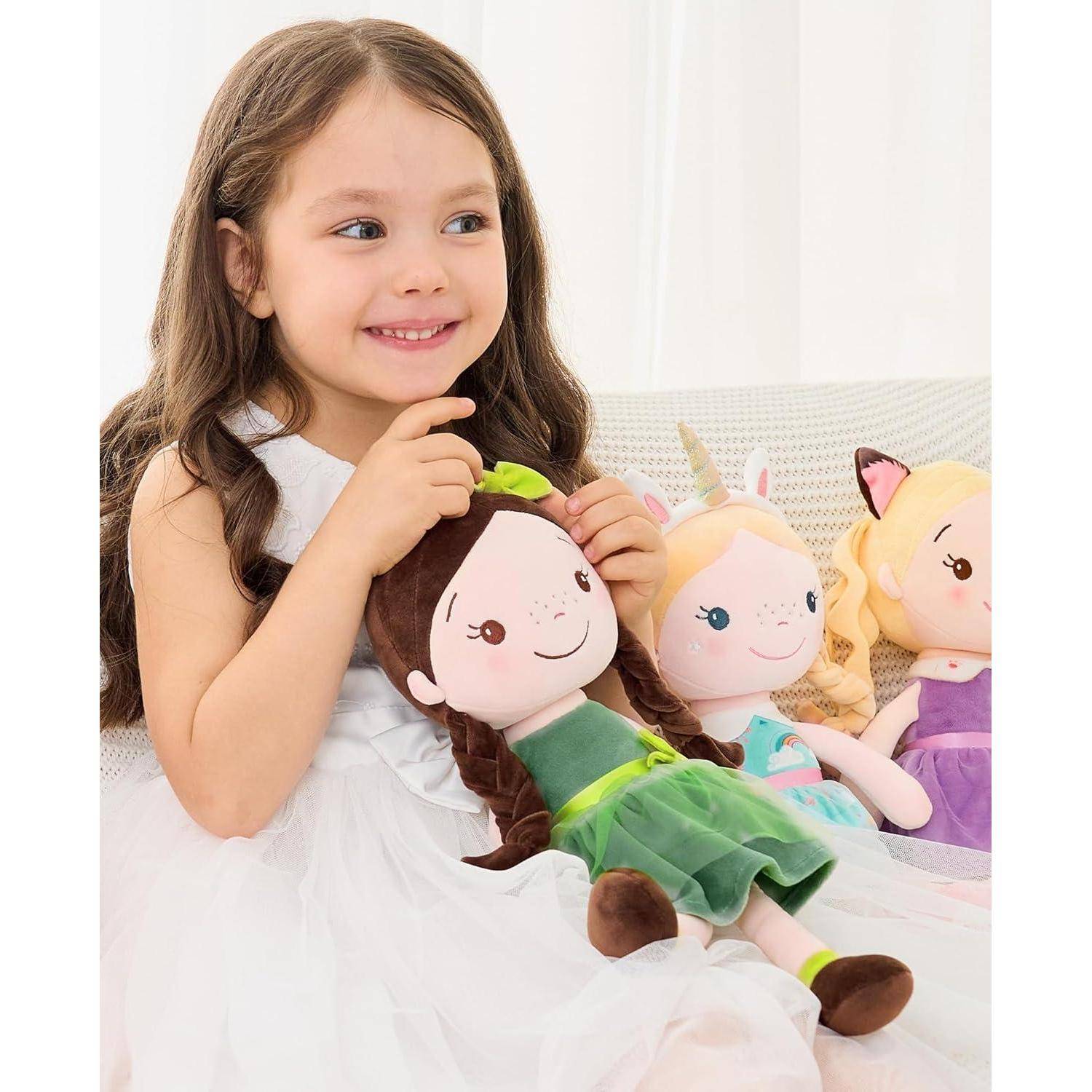 GAGAKU 40 cm Weiche Stoffpuppe, Schutzengelpuppen, Taufgeschenk für Baby Mädchen, Kuscheltier, Glücksbringer für Kinder von 3-5 Jahren (40 cm Wald