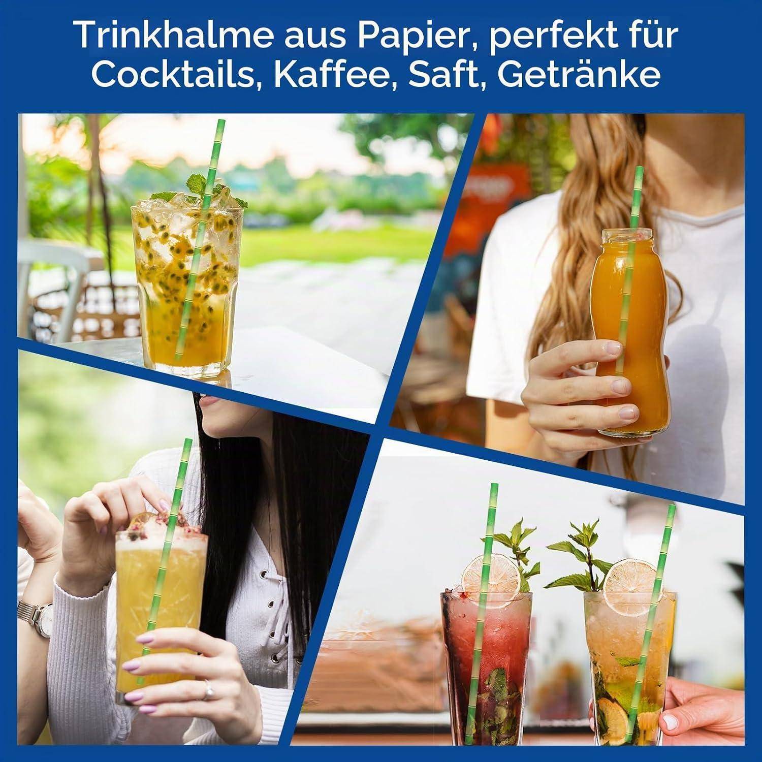 Grüne Bambus Trinkhalme aus Papier, 19,7 x 0,6 cm, 1000 Stück – für Cocktails, Limonaden, Säfte, Getränke, Bars und Restaurants Grüner Bambus