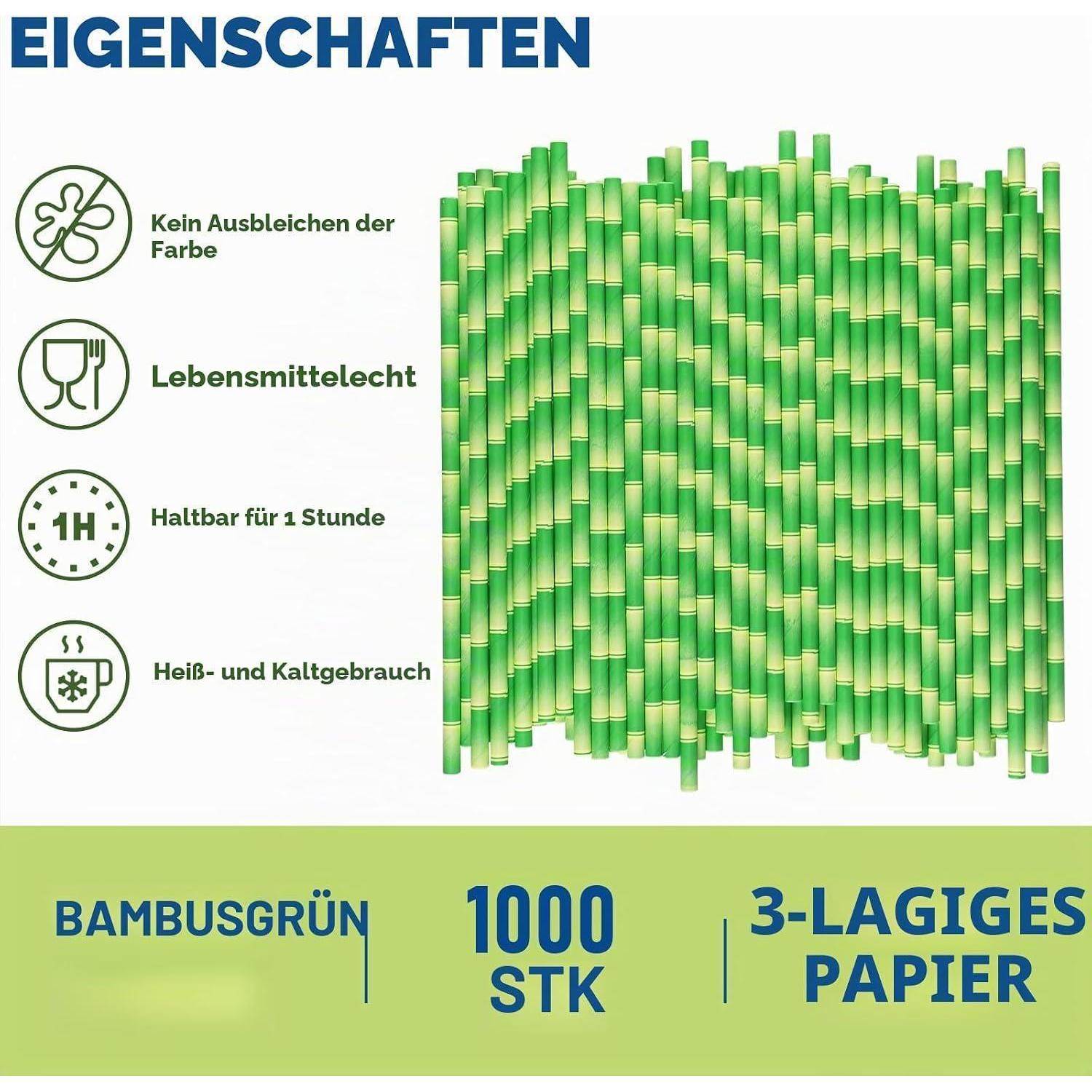 Grüne Bambus Trinkhalme aus Papier, 19,7 x 0,6 cm, 1000 Stück – für Cocktails, Limonaden, Säfte, Getränke, Bars und Restaurants Grüner Bambus