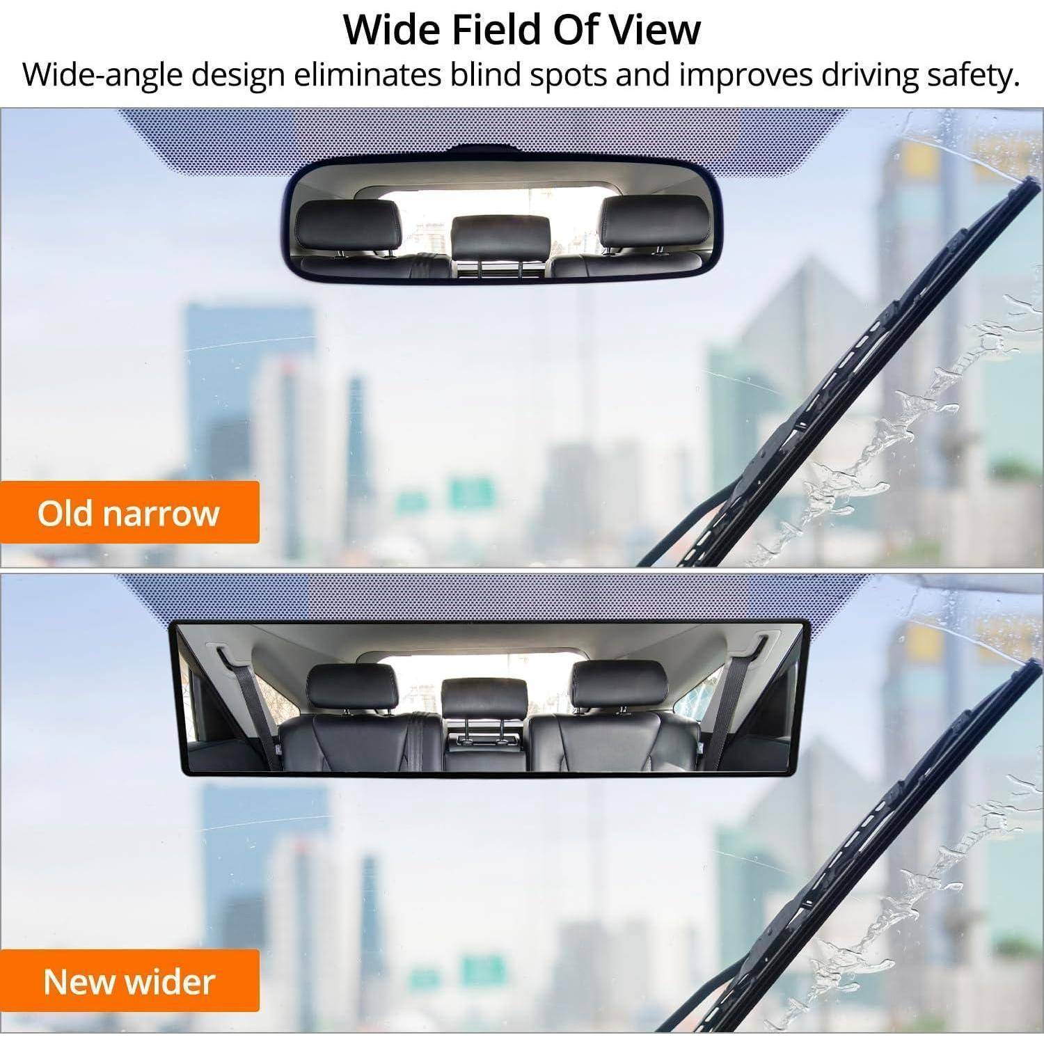 QWORK® Auto Rückspiegel, Panorama Innenspiegel zum Anklipsen, für Auto, SUV, Truck, 30 x 8 cm
