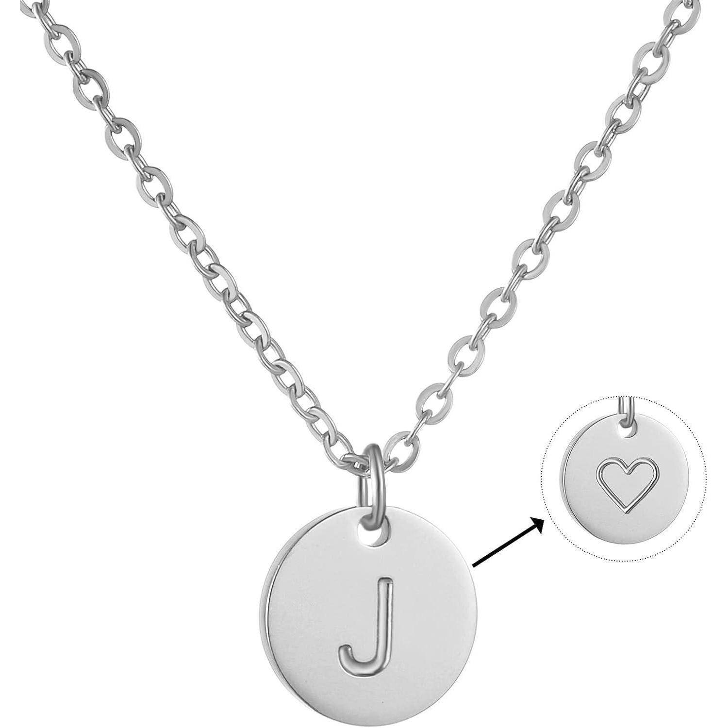 AFSTALR Damen Initialen Kette Buchstaben Anhänger Gold/Rosegold/Silber Kette mit Herzen Geburtstagsgeschenk für Mädchen Silber-J