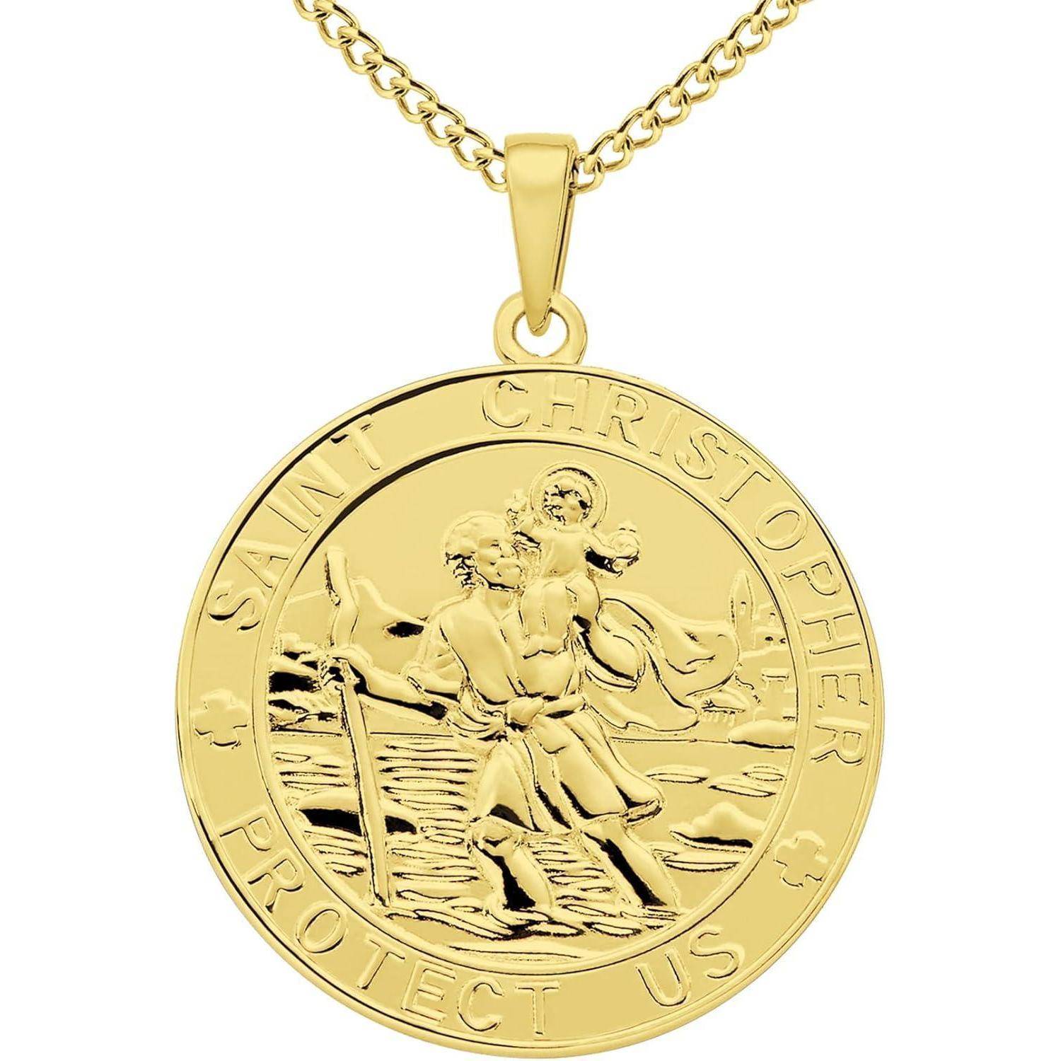 FJ Heiliger Christophorus Kette/Armband 925 Sterling Silber Antiqued Religiöser Beschützer Talisman Schmuck für Herren Damen, Runde/Medaille/Oval/Q