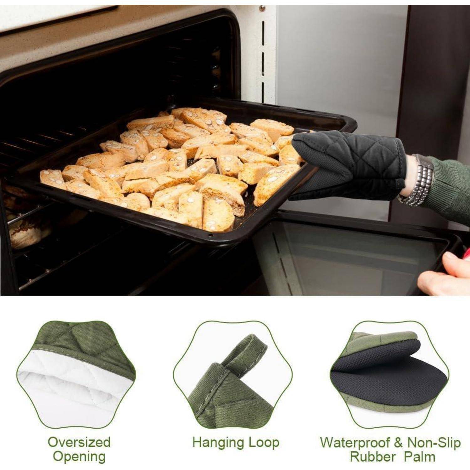 AUAUY 1 Paar Ofenhandschuhe, Topflappen Handschuh, Hitzebeständige Küchen Ofenhandschuhe für 220°C/428°F, Baumwolle rutschfeste Griffflächen und