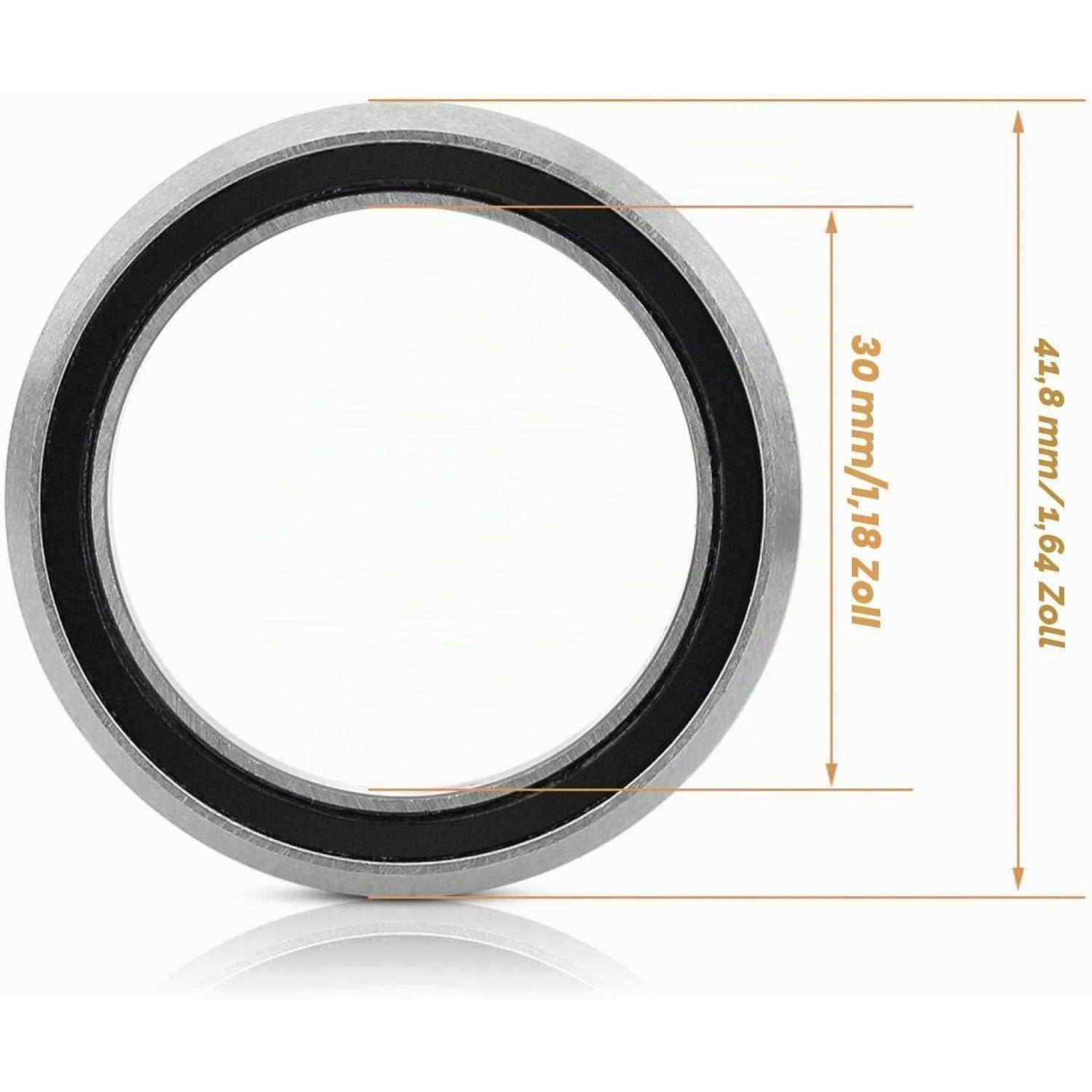 Kreisförmiger Metallring/Lager mit Größenbezeichnungen: 30 mm/1,18 Zoll Innendurchmesser und 41,8 mm/1,64 Zoll Außendurchmesser.