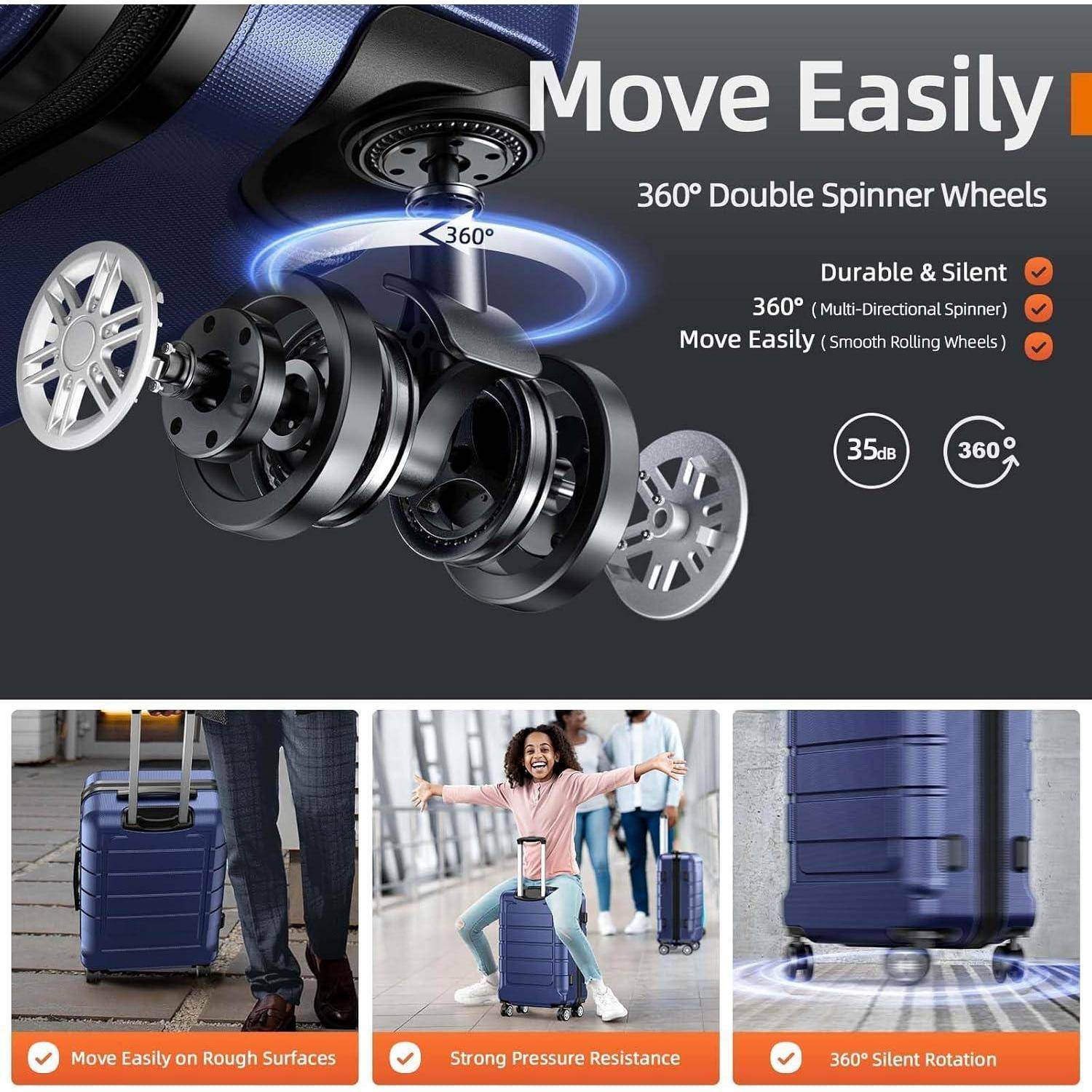 Explodierte Ansicht einer Kofferradanordnung mit dem Text „Move Easily