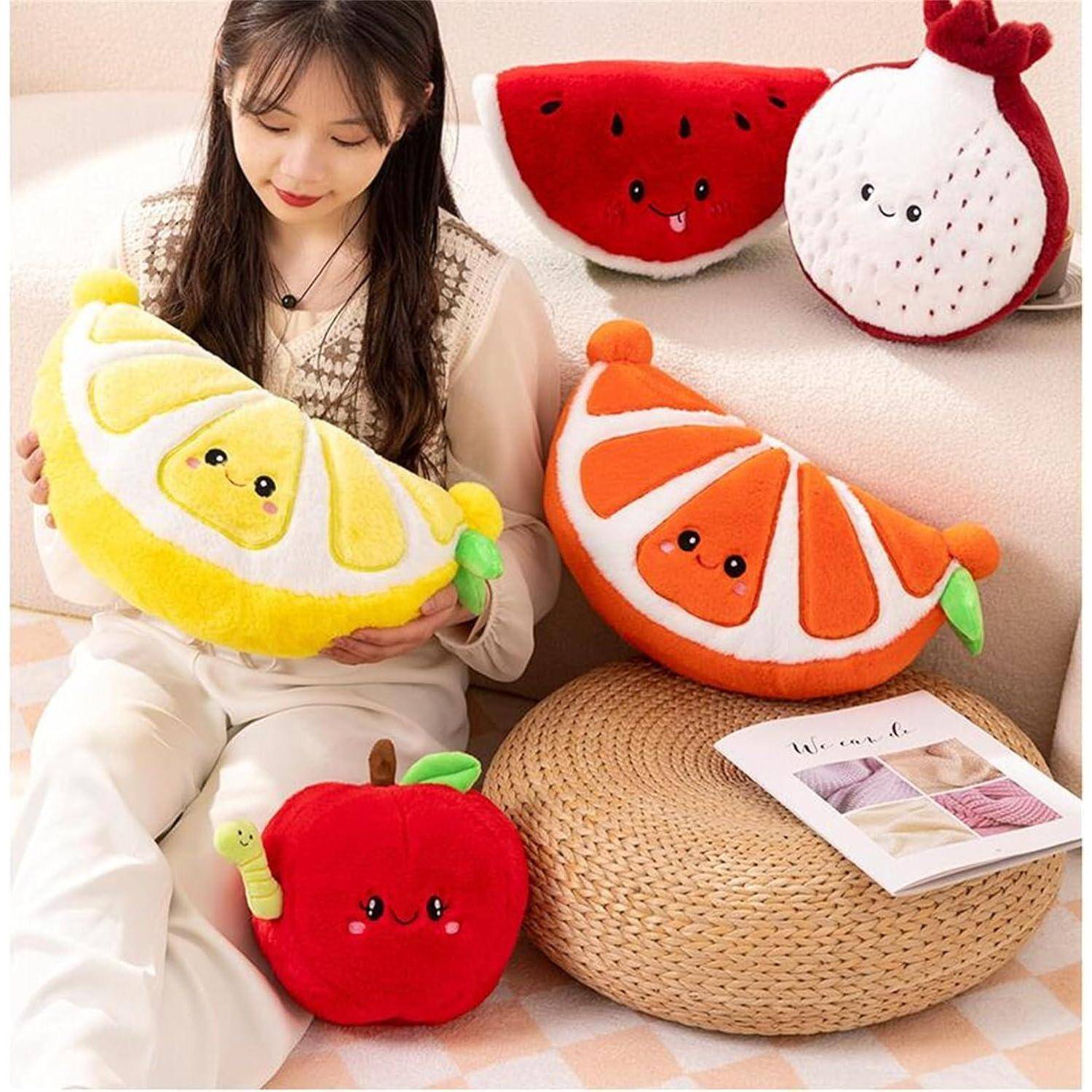 Herfair Obst Plüschtiere, Früchte Kuscheltier Kreativ Plüsch Kissen Kuschelkissen Kinder Kawaii Plüschkissen Spielzeug Geschenk für Jungen und M