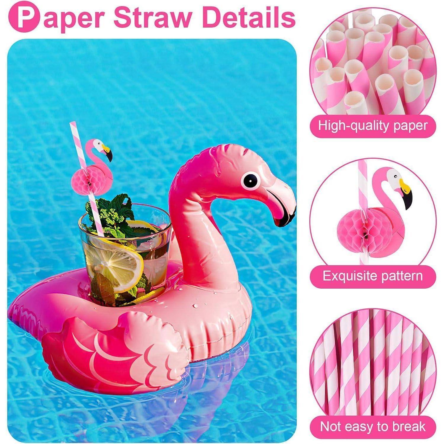 50 Stk Strohhalme Papier, 20 cm Rosa Vogel Papierstrohhalme, Lustige Hawaii Tropisch Trinkhalme Papier für Kinder Flamingo Sommerparty Getränkedekor