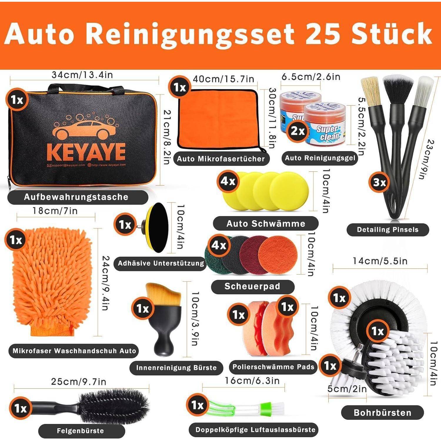 Auto Reinigungsset, 25 Pcs Autopflege Set, Auto Waschen Set Auto Putz Set mit Detailing Pinsel für Auto Reinigung Innenraum und Außen, Lüftungsschl