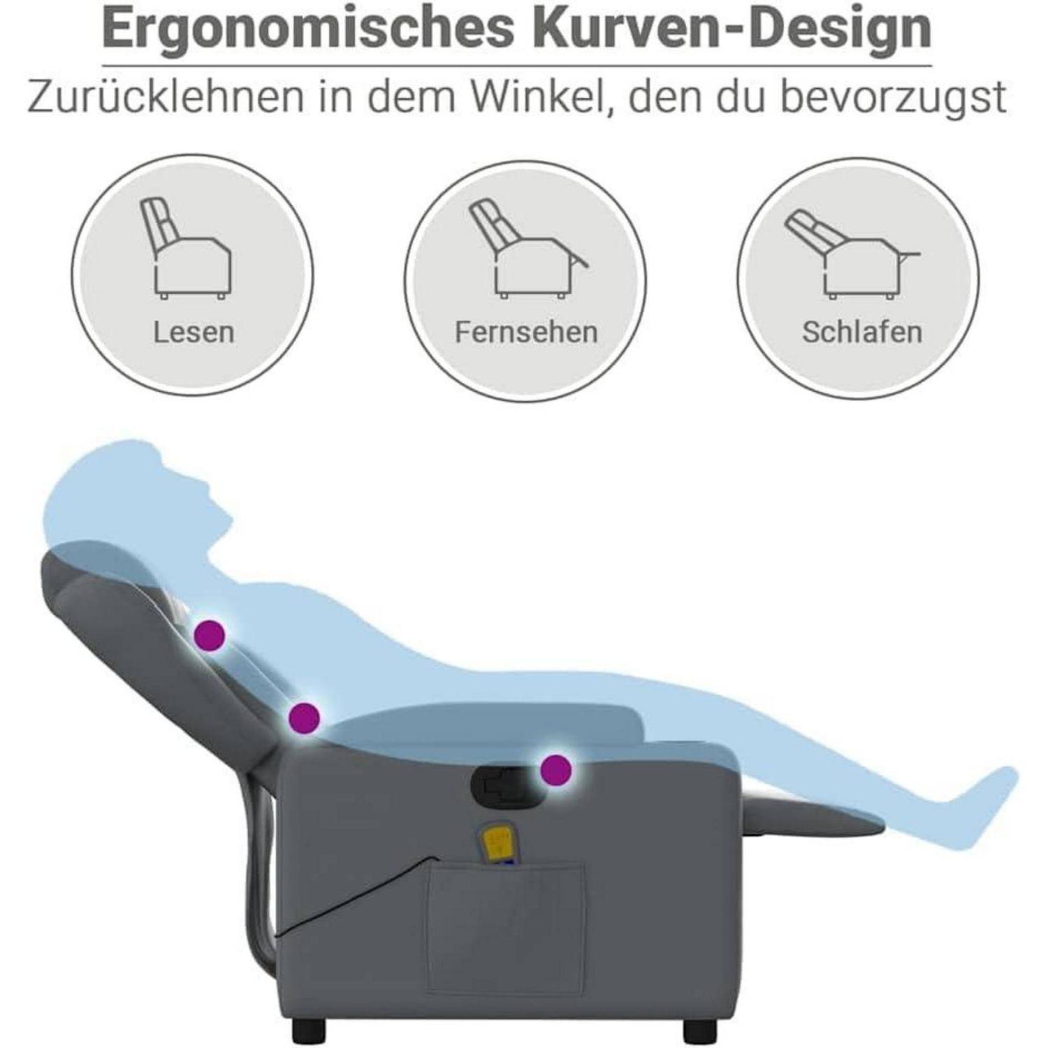 vidaXL Massagesessel, Sessel Verstellbare Rückenlehne, Fernsehsessel Relaxsessel mit Vibrationsfunktion, Liegesessel Polstersessel Ruhesessel, Grau