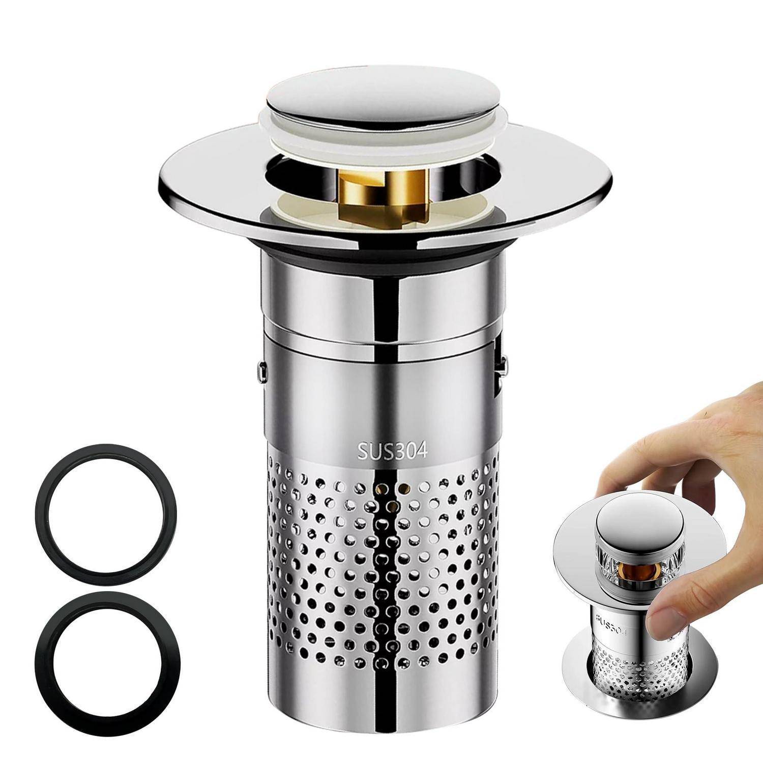 1 Pcs Universal Waschbecken Abflussstopfen,304 Edelstahl Abflusssieb,Messing Bounce Core Push Abflussstopfen,Ablauf Waschbecken mit Sieb,ür Bad und