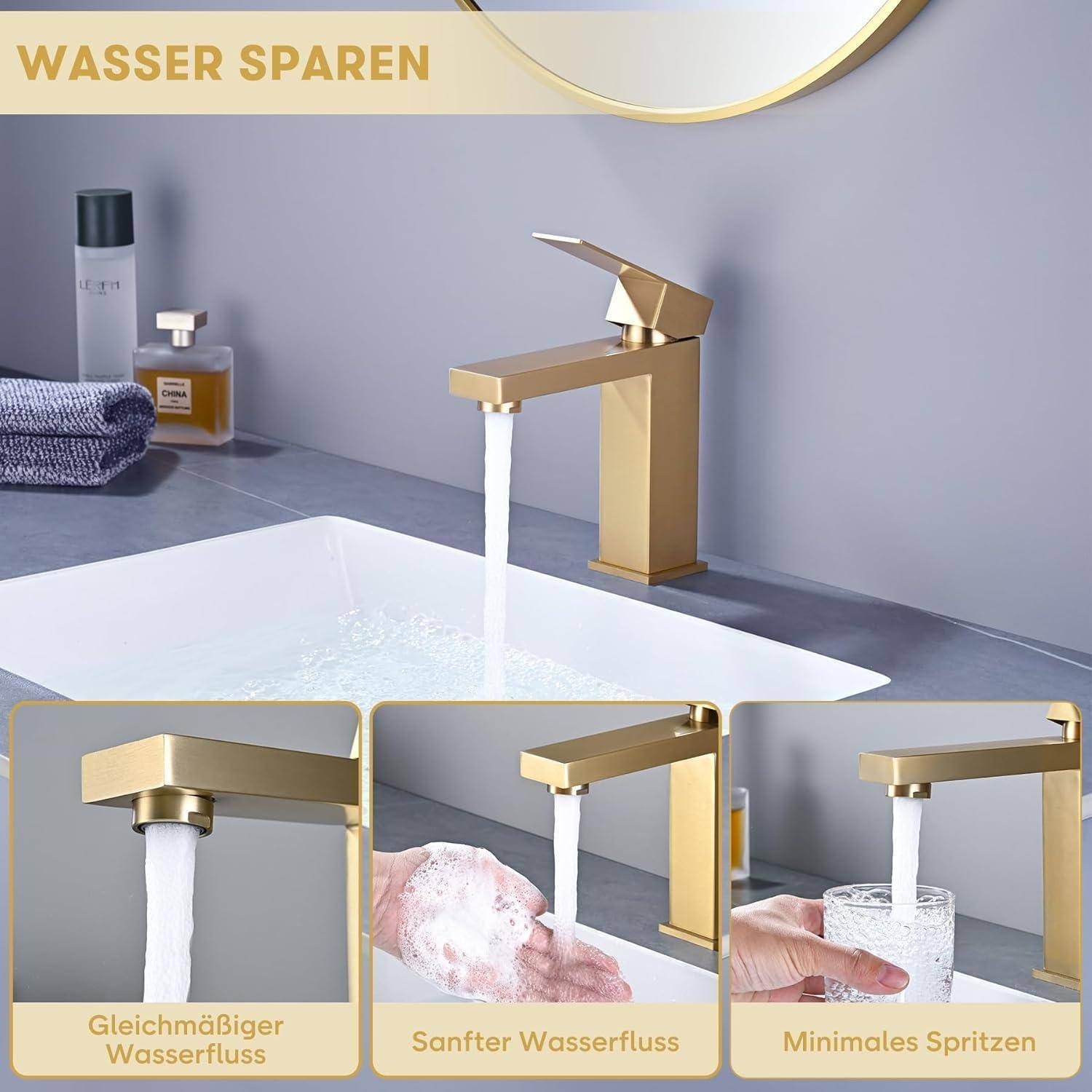 Wasserhahn Bad Gold - Waschtischarmatur Mit Geräuscharmem Keramischem Ventilkern, Mischbatterie Waschbecken