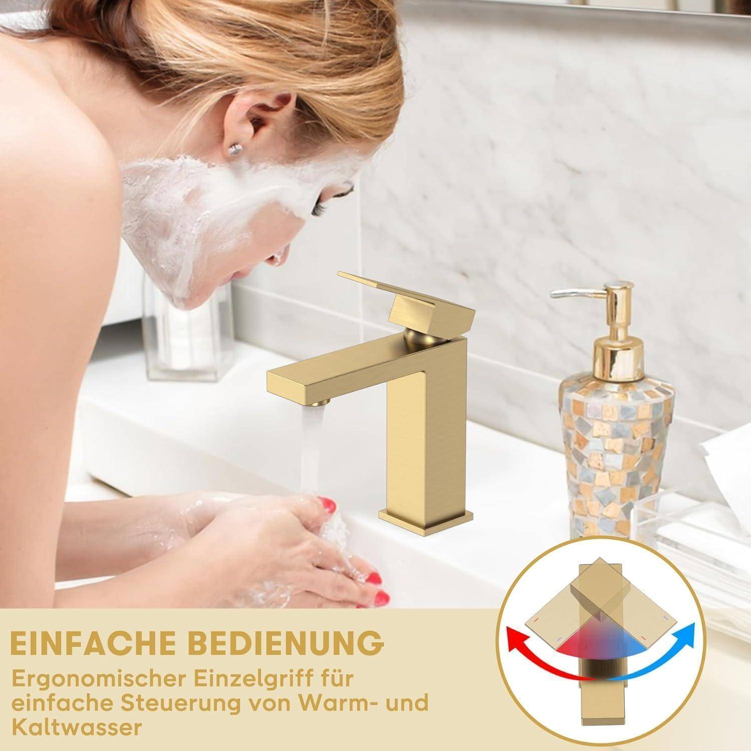 Wasserhahn Bad Gold - Waschtischarmatur Mit Geräuscharmem Keramischem Ventilkern, Mischbatterie Waschbecken