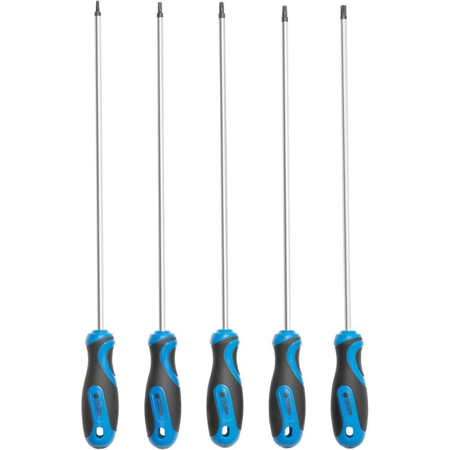 5-teiliges extra langes Torx-Schraubendreher-Set, S2-Stahl, Klingenlänge 300mm, T15–T30, plus lange Sternschraubendreher