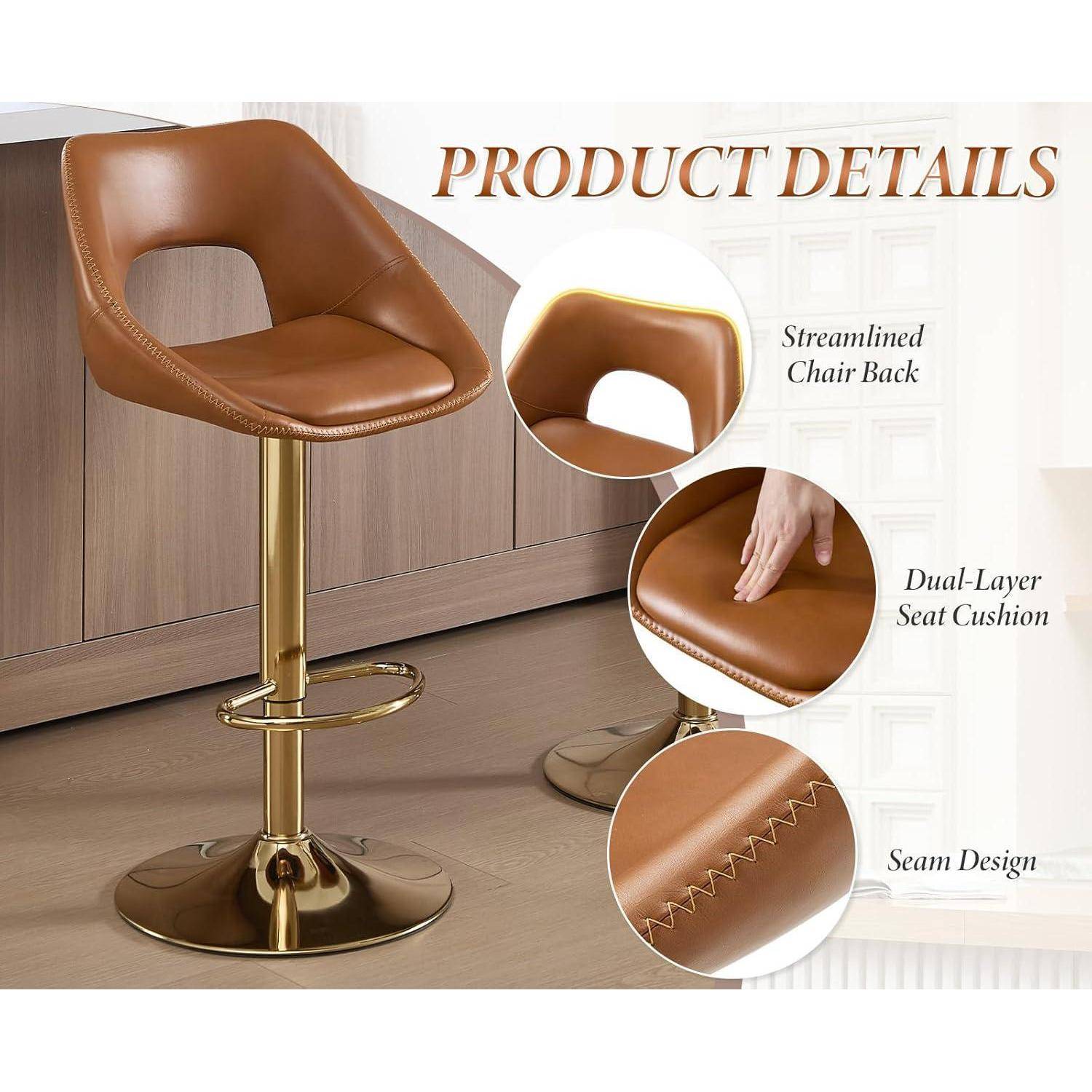 360°Drehbar Barhocker 2er Set, Barstuhl Hochstuhl PU Kunstleder Höhenverstellbar mit Rückenlehne, Moderner Bar Stool für Esszimmer Küche Bistro T