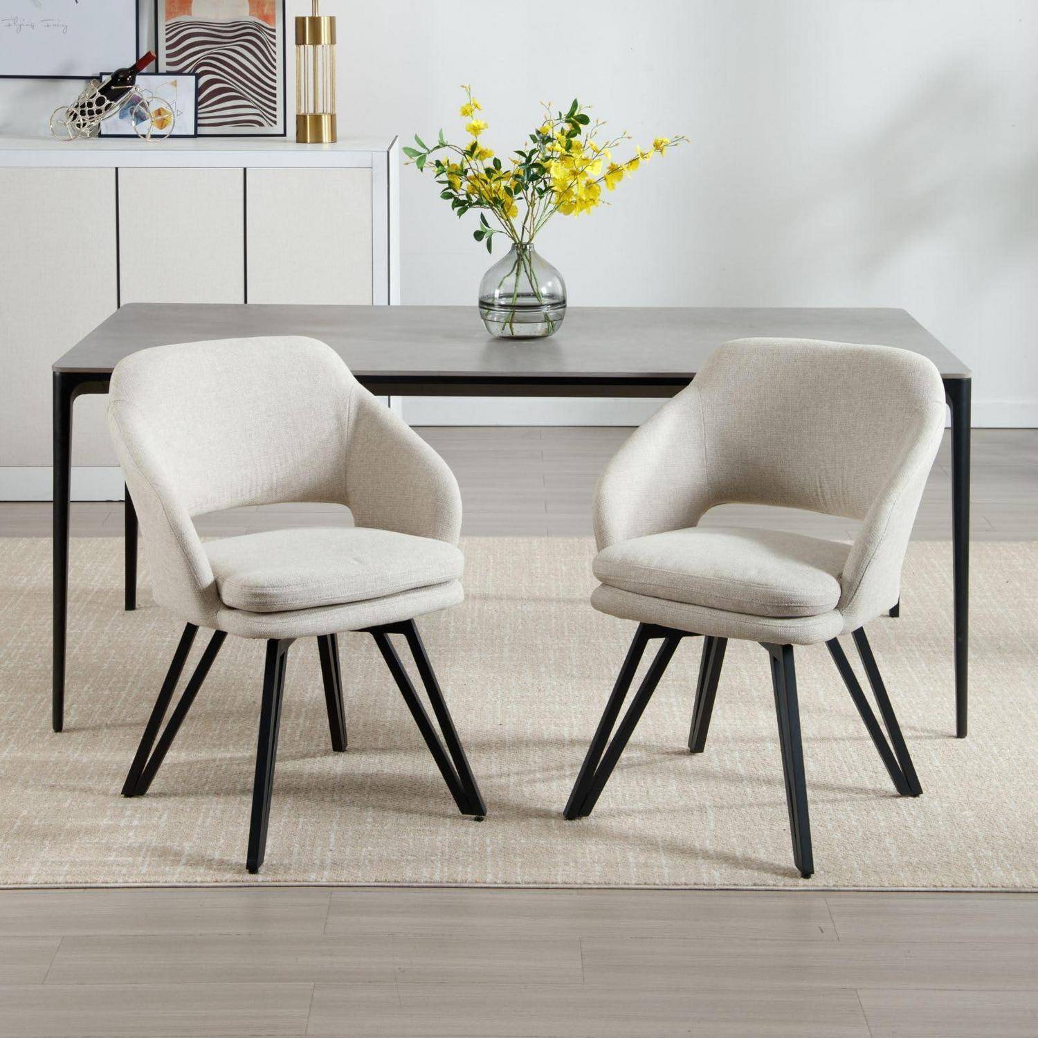 chairus 2er Set Esszimmerstühle Akzentstühle für Esszimmer Küchenstühle aus Leinen Polsterstühle mit Rückenlehne für Wohnzimmer Küche (Haferm