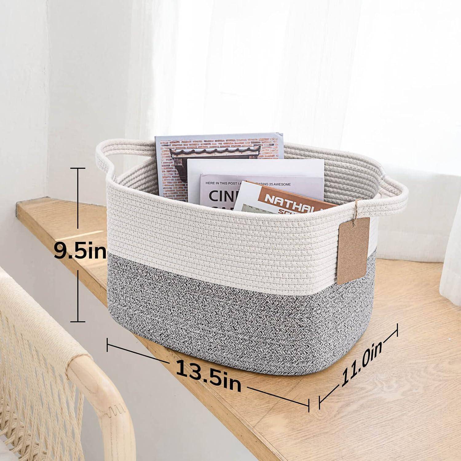 TIMEYARD 3er Set Aufbewahrungskorb Geflochten Baumwolle 33x25x22.5cm Grau | Dekorative Körbe mit Griffen für Bad, Regal und Wohnzimmer. Perfekt für