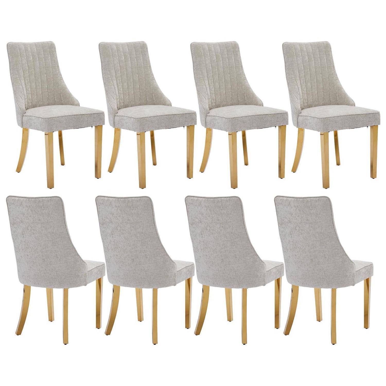 Shenyon Esszimmerstühle 8er Set, Bequeme Polsterstühle aus Stoff mit Channel-Steppung, Moderne Küchenstühle für Esszimmer mit goldfarbenen Edelst