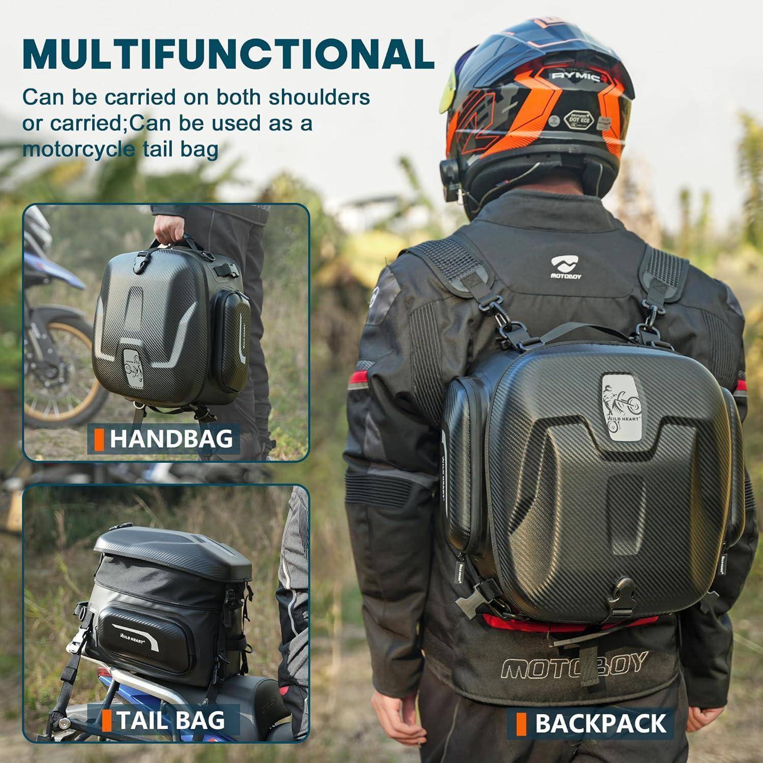 WILD HEART Motorrad-Hecktasche, Hartschale mit Erweiterbarer Kapazität 24L-34L Wasserdicht Verschleißfest Hält Helm Rücksitztasche