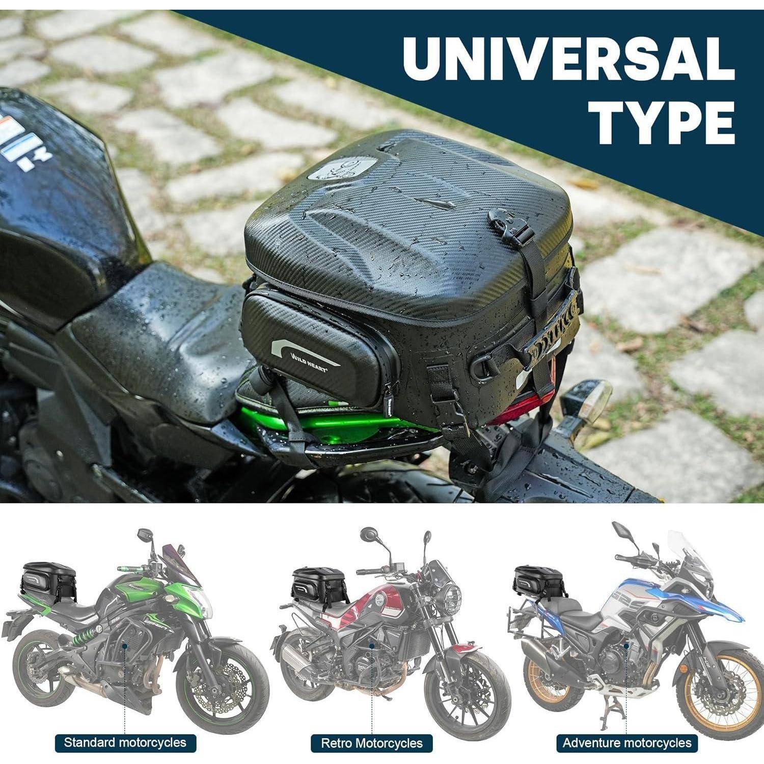 WILD HEART Motorrad-Hecktasche, Hartschale mit Erweiterbarer Kapazität 24L-34L Wasserdicht Verschleißfest Hält Helm Rücksitztasche