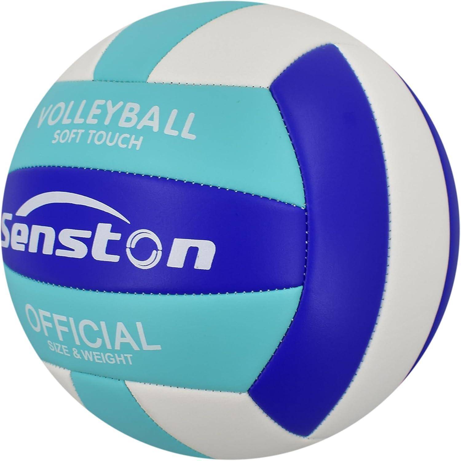 Blauer, weißer und türkiser Volleyball mit der Beschriftung „Volleyball Soft Touch