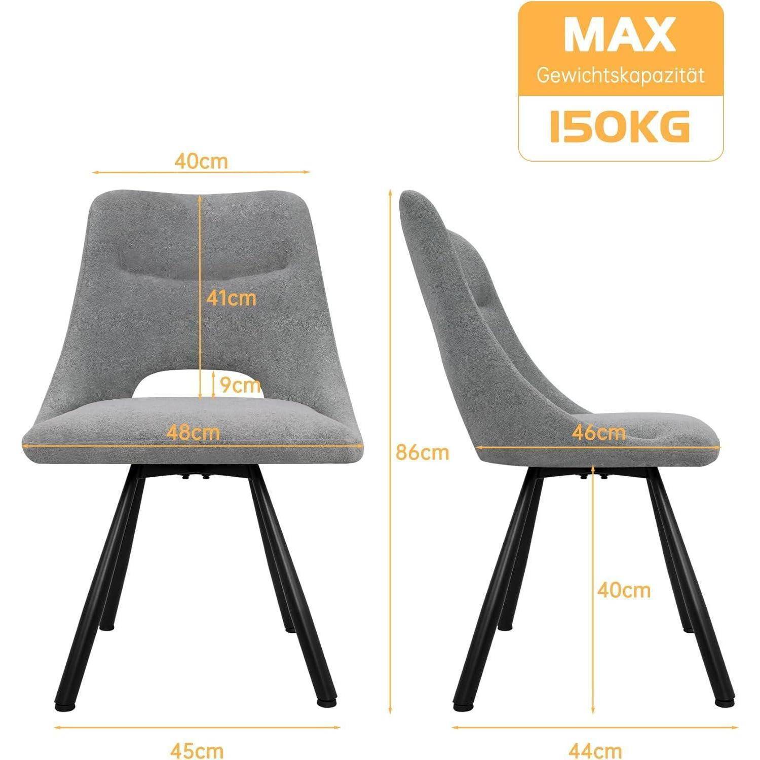 LEWE Esszimmerstühle drehbar 2er Set, 360° Drehstuhl, Küchenstuhl, Ergonomischer Polsterstuhl, armlos, Esszimmer Wohnzimmer Schlafzimmer, Kaschmir-