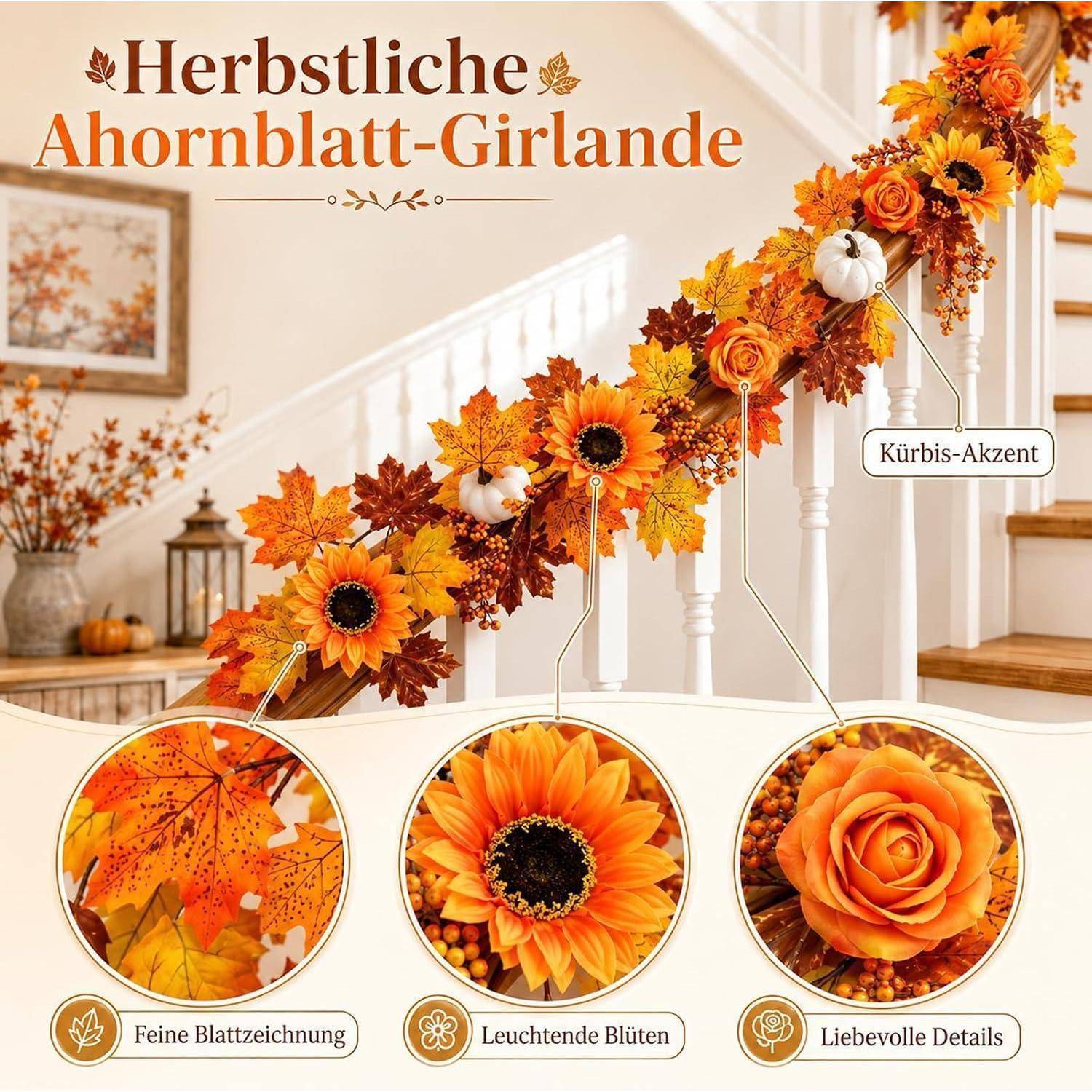 Herbstdeko,2 Stück Herbstgirlande Blätter Girlande,Herbst Dekoration | Künstliche Blätter Girlande, Herbst Dekoration Innen Draußen, Für Party W