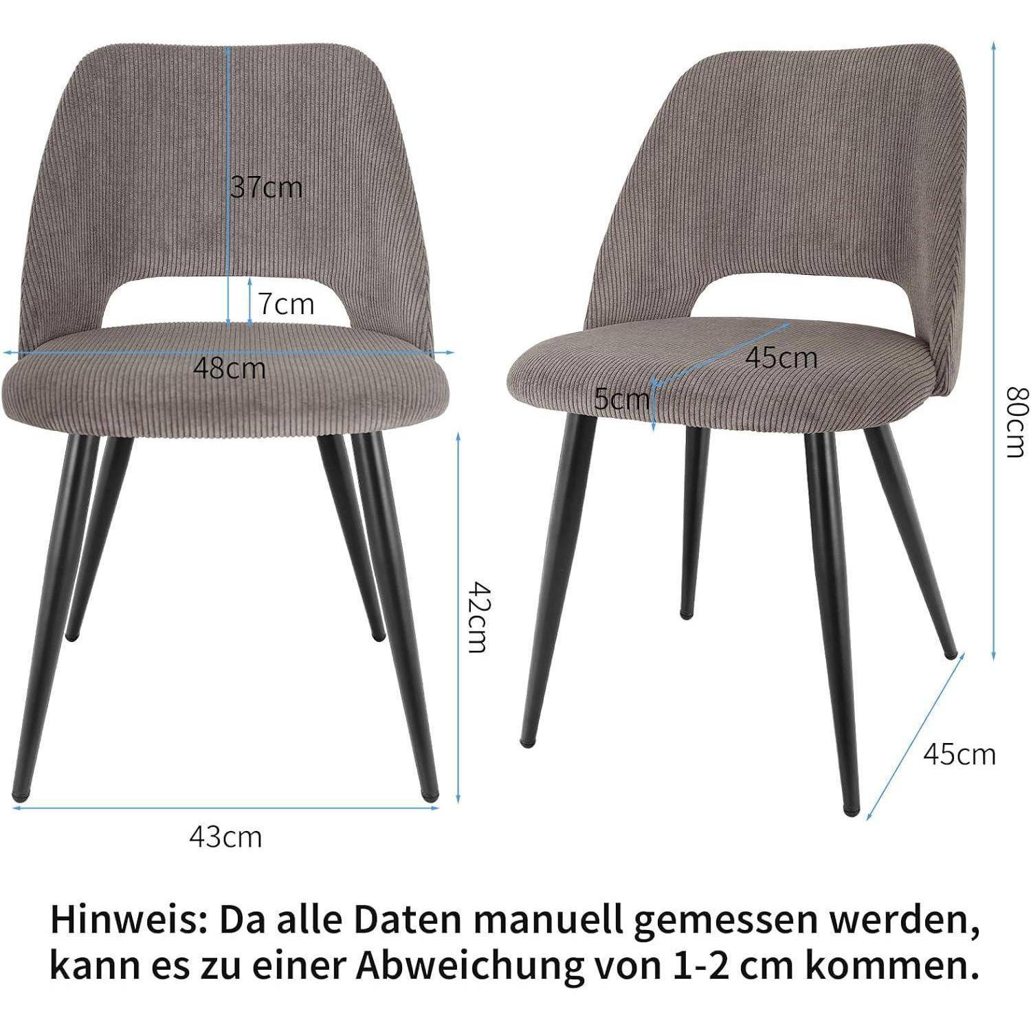 Esszimmerstühle 2er Set, Stühle Esszimmer, Küchenstühle, Wohnzimmer Essstühle mit Ausschnitt Rückenlehne Streifen Samt Stuhl, Gepolsterte Stühl