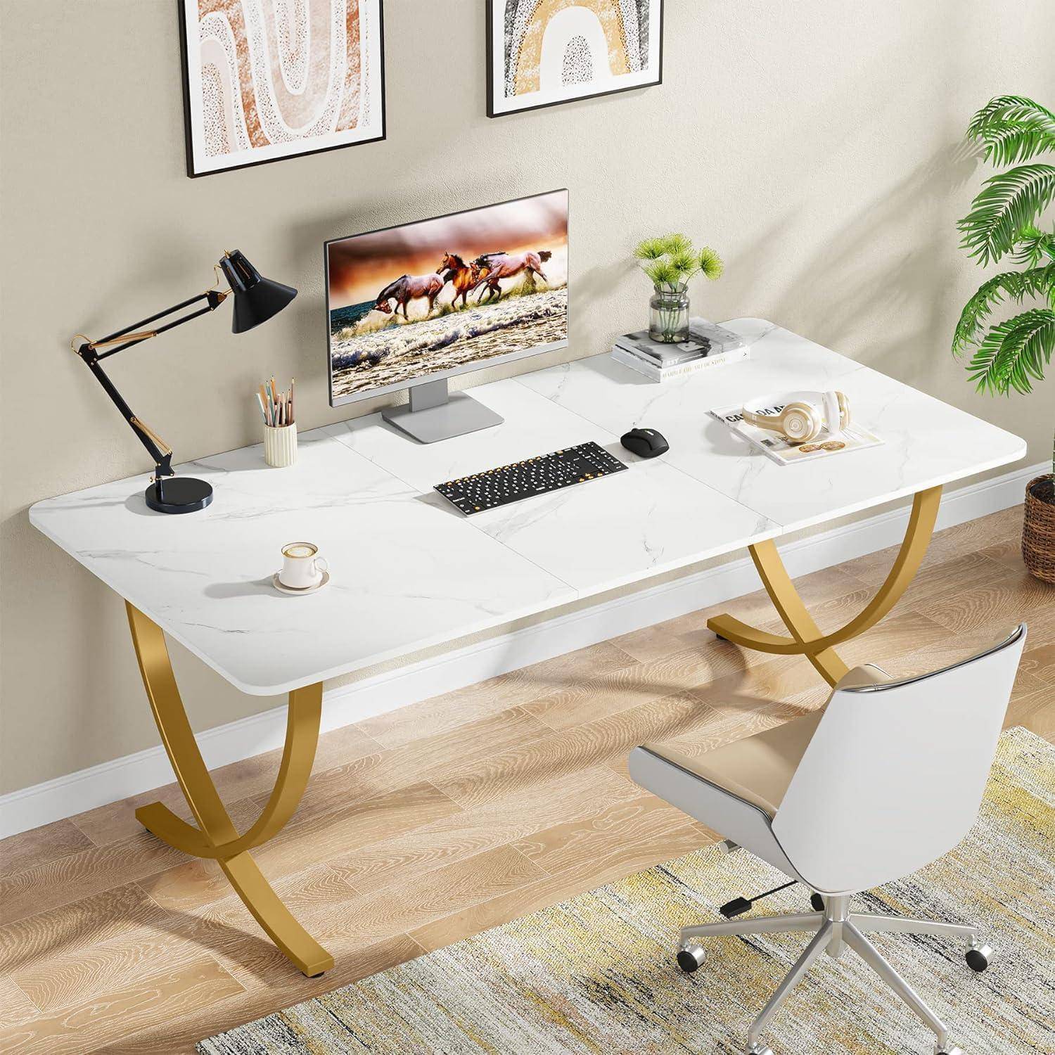 Tribesigns Schreibtisch Computertisch, 160 x 80 x 75 cm Modern PC Tisch Bürotisch Arbeitstisch Esstisch mit Tischplatte aus Kunstmarmor und
