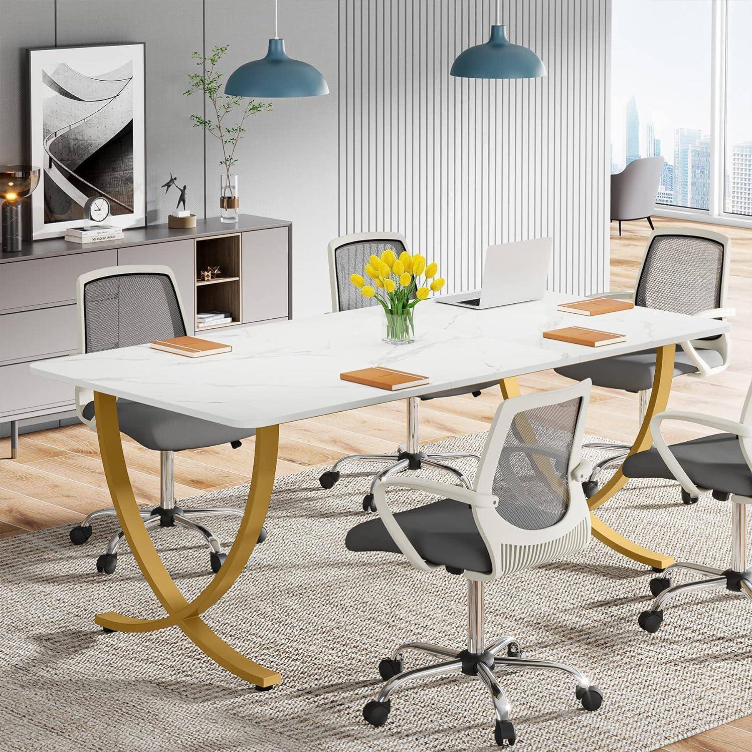 Tribesigns Schreibtisch Computertisch, 160 x 80 x 75 cm Modern PC Tisch Bürotisch Arbeitstisch Esstisch mit Tischplatte aus Kunstmarmor und