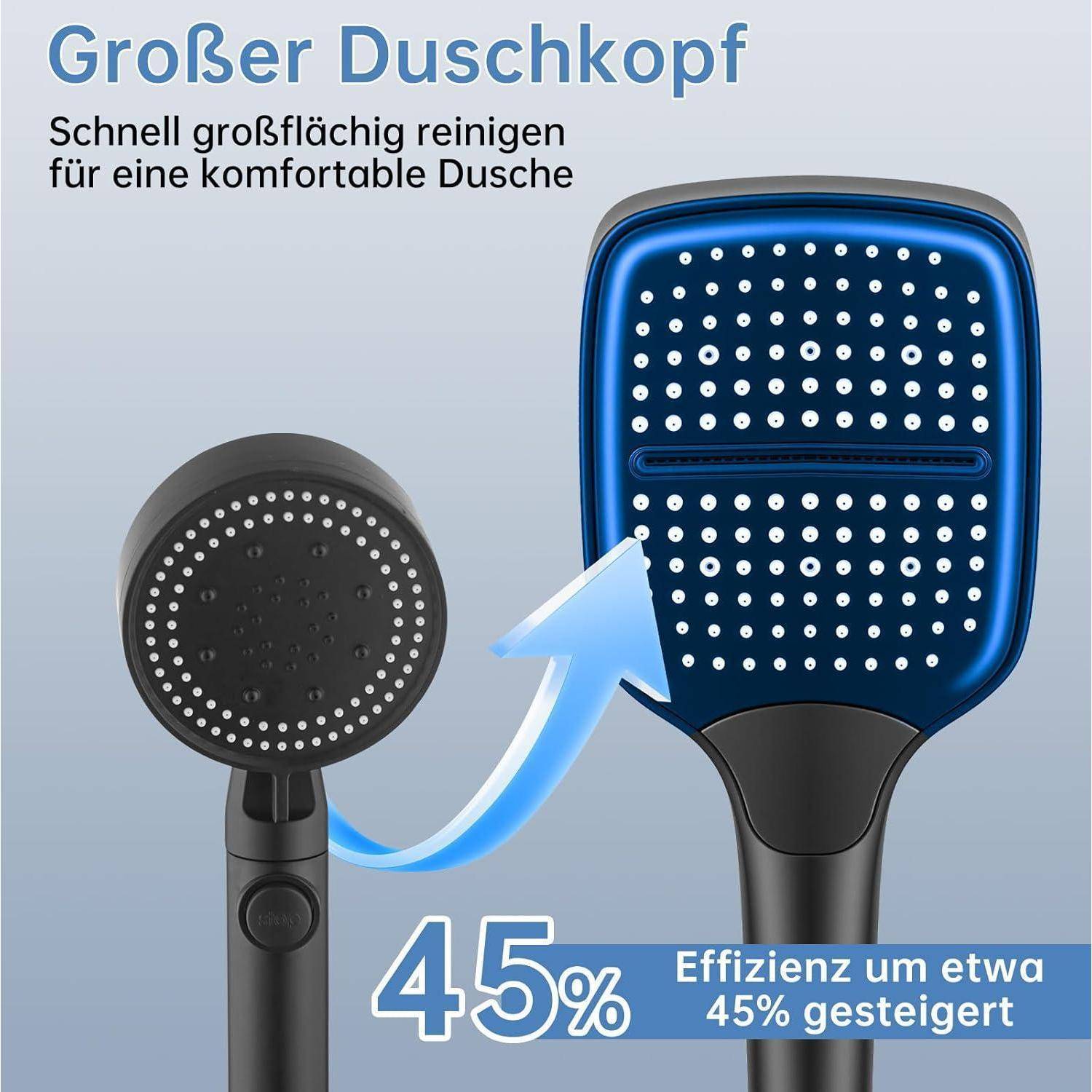 Duschkopf Groß rechteckige 27x11 cm mit 3 Strahlarten, Wassersparender Hochdruck Sparduschkopf mit Druckerhöhende Technologie 6,9 L/min, Antikalk Si