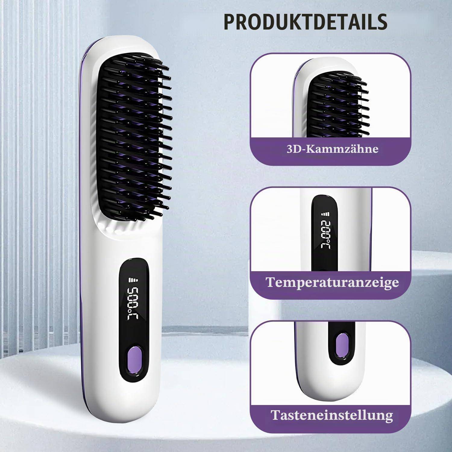 Glättbürste Kabellos, 2026 Neu Haarglätter Bürste, Tragbare Bürste Glätten, Kabellose Glättbürste, HaargläTter Bü-Rste Ka-bellos 160°C-200