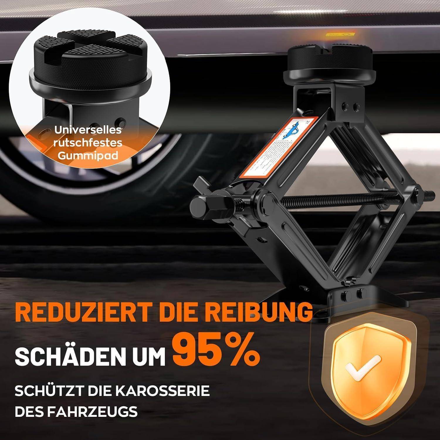 IMAYCC Wagenheber 2T/2000kg, Universelle Scherenwagenheber für Auto mit Gummiauflage, Tragbarer Wagenheber mit Radmutternschlüssel, Auto-Notfallset