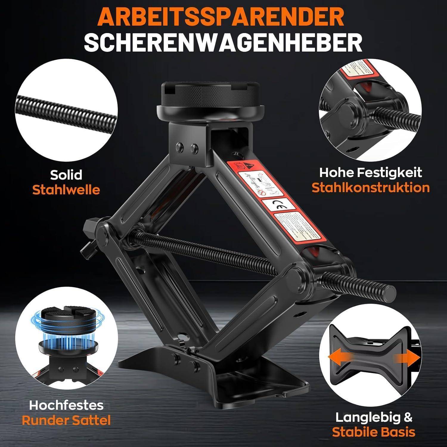 IMAYCC Wagenheber 2T/2000kg, Universelle Scherenwagenheber für Auto mit Gummiauflage, Tragbarer Wagenheber mit Radmutternschlüssel, Auto-Notfallset