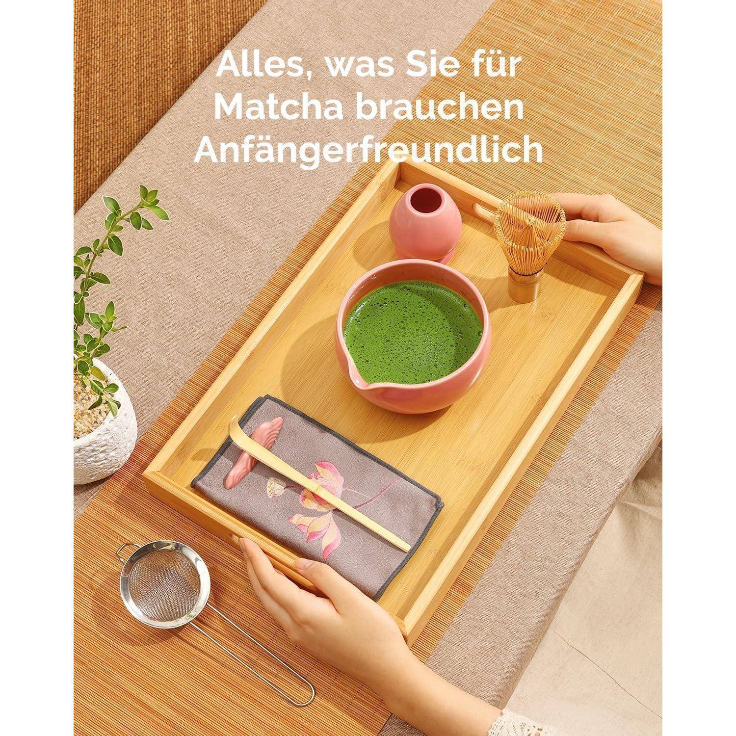 Maestri House Matcha Besen Set Geschenkset 7-Teilig in Rosa | Japanisches Matcha Zubehör Set mit Ausgießer-Schale, Bambus Chasen &amp; Halter, Hochwerti