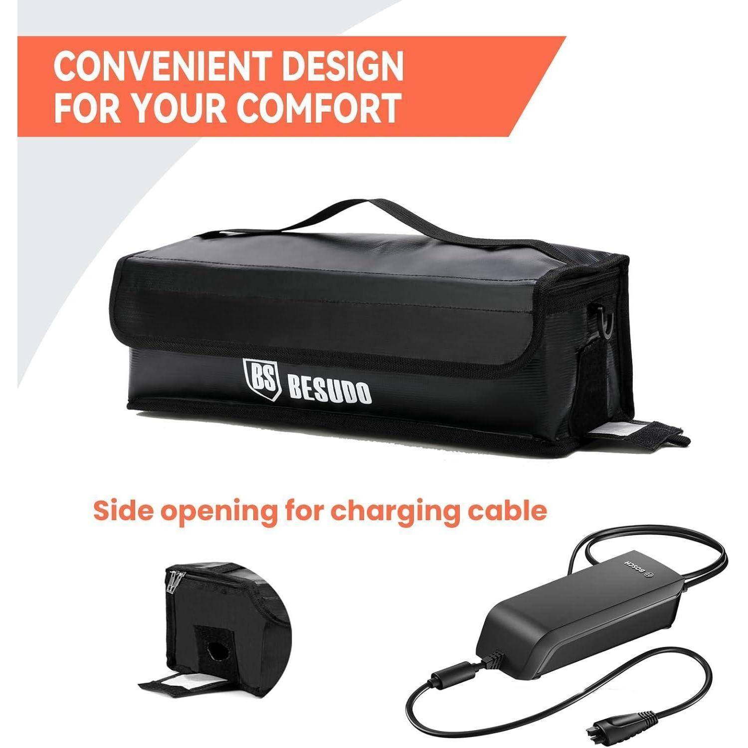 Besudo E-Bike Akku Tasche Schutztasche Sicherheitstasche für Lagerung, Transport, Aufladung, E-Bike Zubehör-L ‎‎Größe L - Bis zu 1000°C
