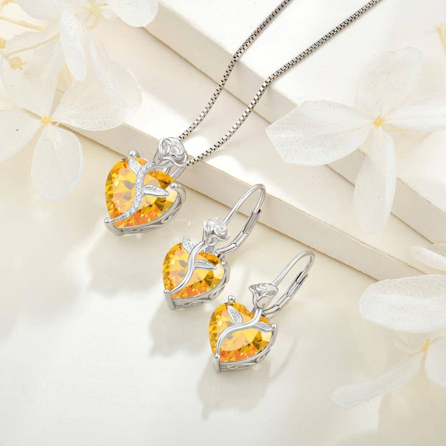 FJ Herz Kette Damen 925 Sterling Silber Geburtsstein Kette Anhänger Rose Blume Schmuck Geschenke für Frauen Mutter Freundin Mama 11 November - Citri