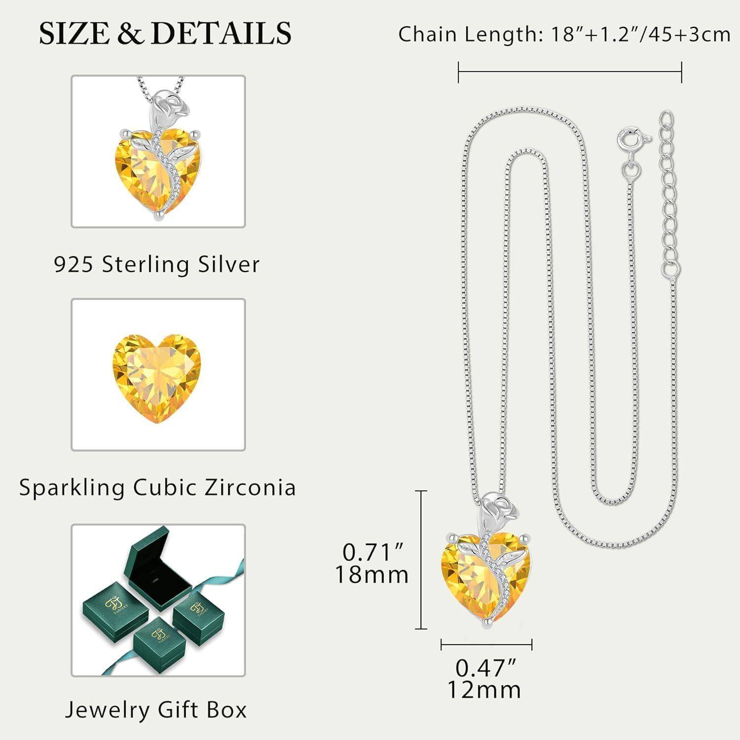 FJ Herz Kette Damen 925 Sterling Silber Geburtsstein Kette Anhänger Rose Blume Schmuck Geschenke für Frauen Mutter Freundin Mama 11 November - Citri