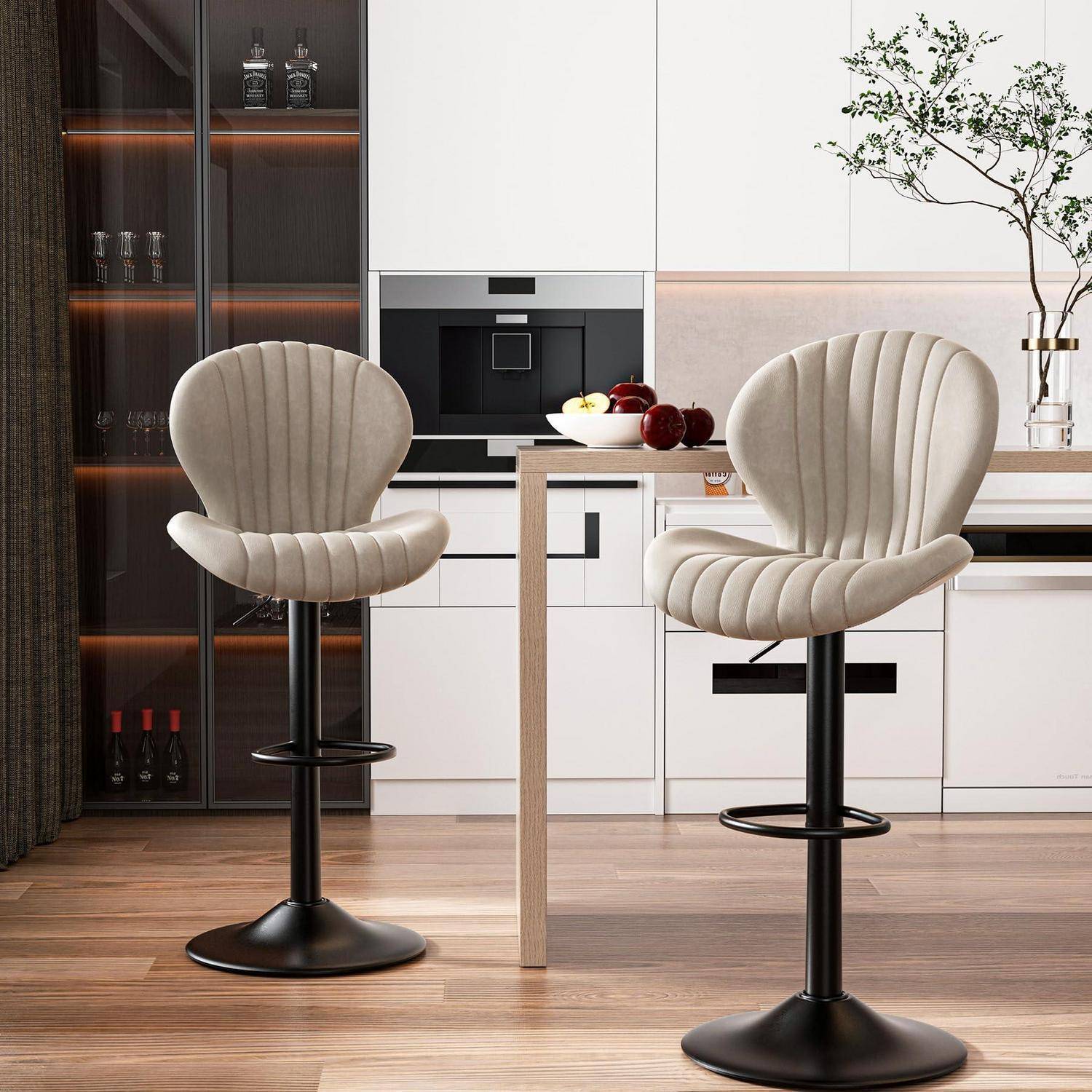 Barhocker 2er Set |Barhocker Höhenverstellbar mit lehne •Hocker aus Fabric•Küchenstühle mit Fußstütze •Barstühle Drehstühle •360°Drehb
