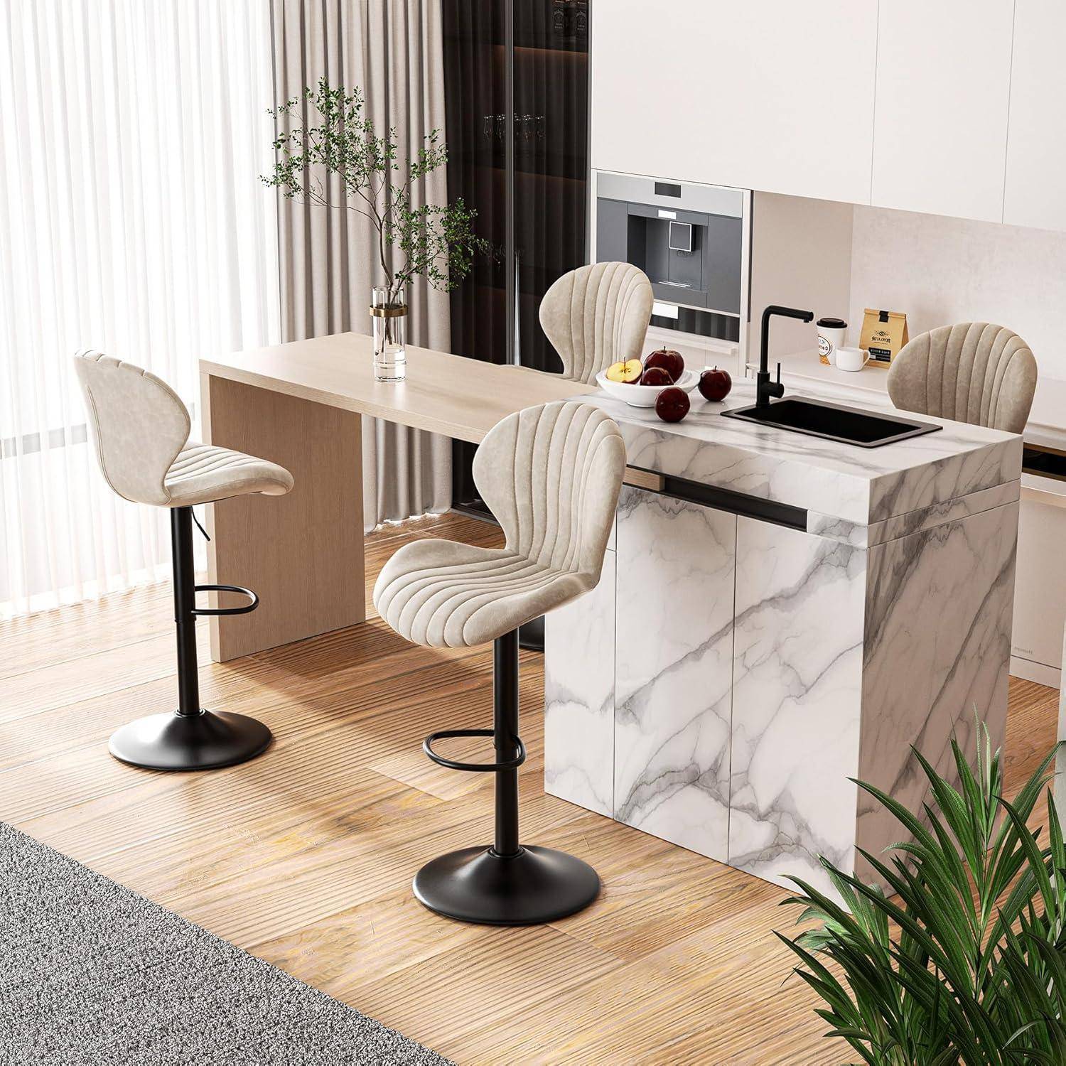 Barhocker 2er Set |Barhocker Höhenverstellbar mit lehne •Hocker aus Fabric•Küchenstühle mit Fußstütze •Barstühle Drehstühle •360°Drehb
