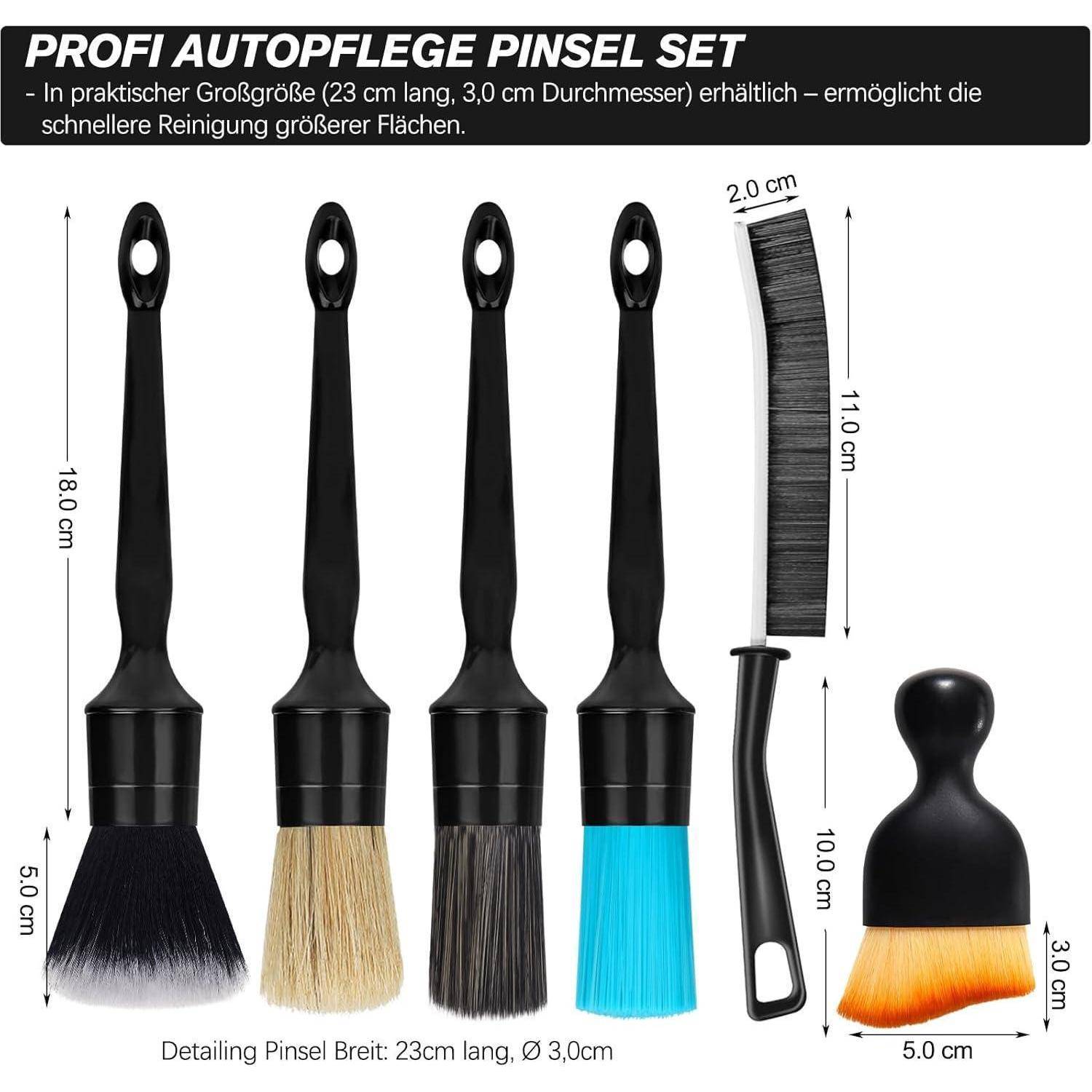 Auto Reinigung Pinsel Set | 8x Detailing Bürsten in Weich - Mittel - Hart | ultraweich Detail Brush, Felgenbürste, Staubpinsel, Fugenbürste - für