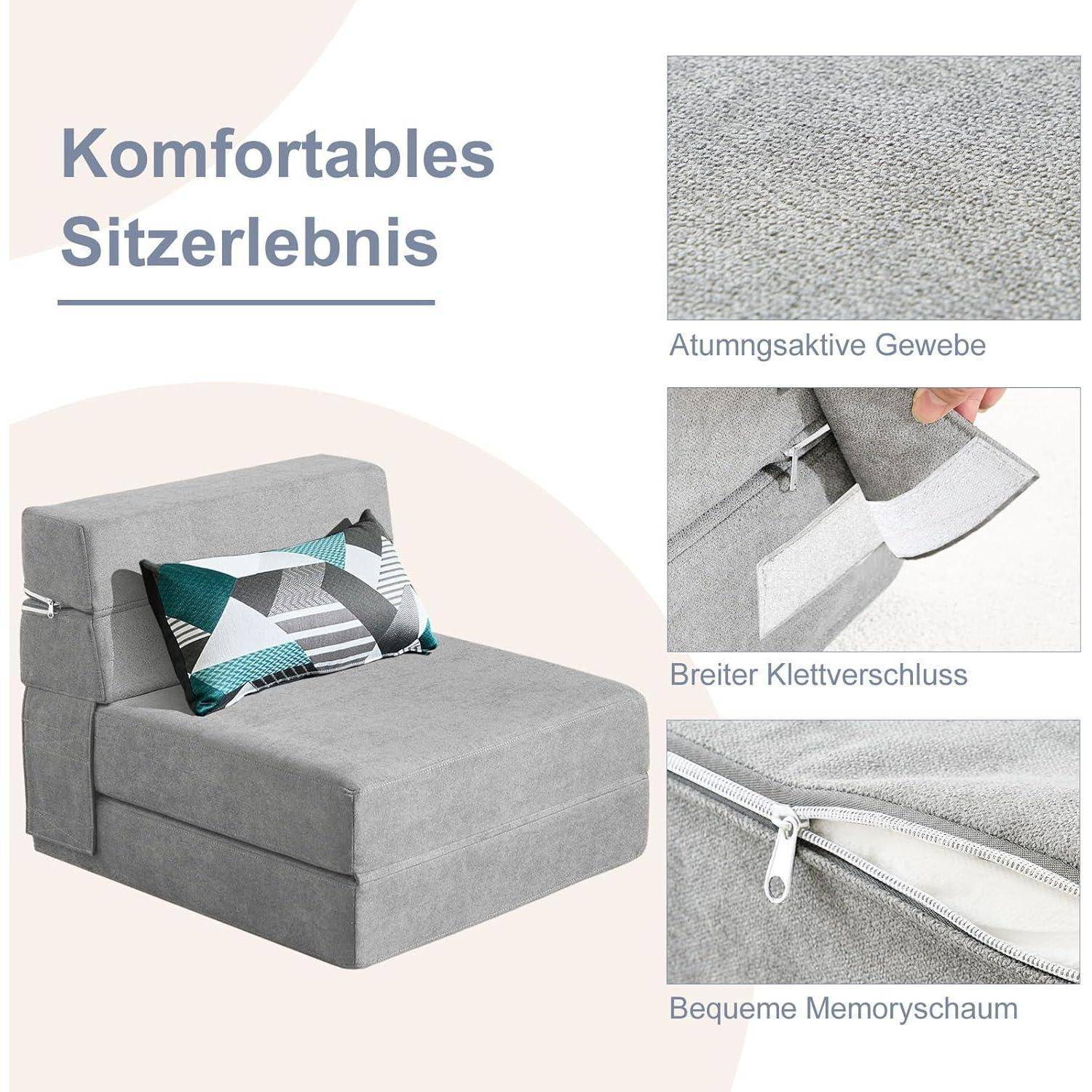 ANONER 70 x 190 cm Bodensessel Schlafsessel, Schlafsofa mit Memory Schaum &amp; Kissen, Sofabett Gästesofa mit Schlaffunktion für Wohnzimmer Büro, Schl